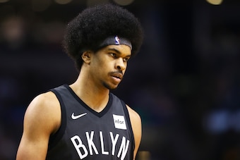 BOSTON, MA - APRIL 11:  Jarrett Allen #31 of the Brooklyn Nets looks on during a game against the Boston Celtics at TD Garden on April 11, 2018 in Boston, Massachusetts. NOTE TO USER: User expressly acknowledges and agrees that, by downloading and or usin