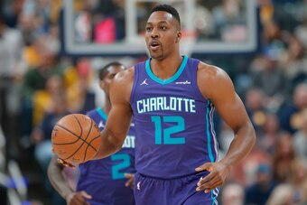 INDIANAPOLIS, IN - MARCH 15: Dwight Howard #12 of the Charlotte Hornets brings the ball up court during the game against the Indiana Pacers at Bankers Life Fieldhouse on March 15, 2018 in Indianapolis, Indiana. NOTE TO USER: User expressly acknowledges an