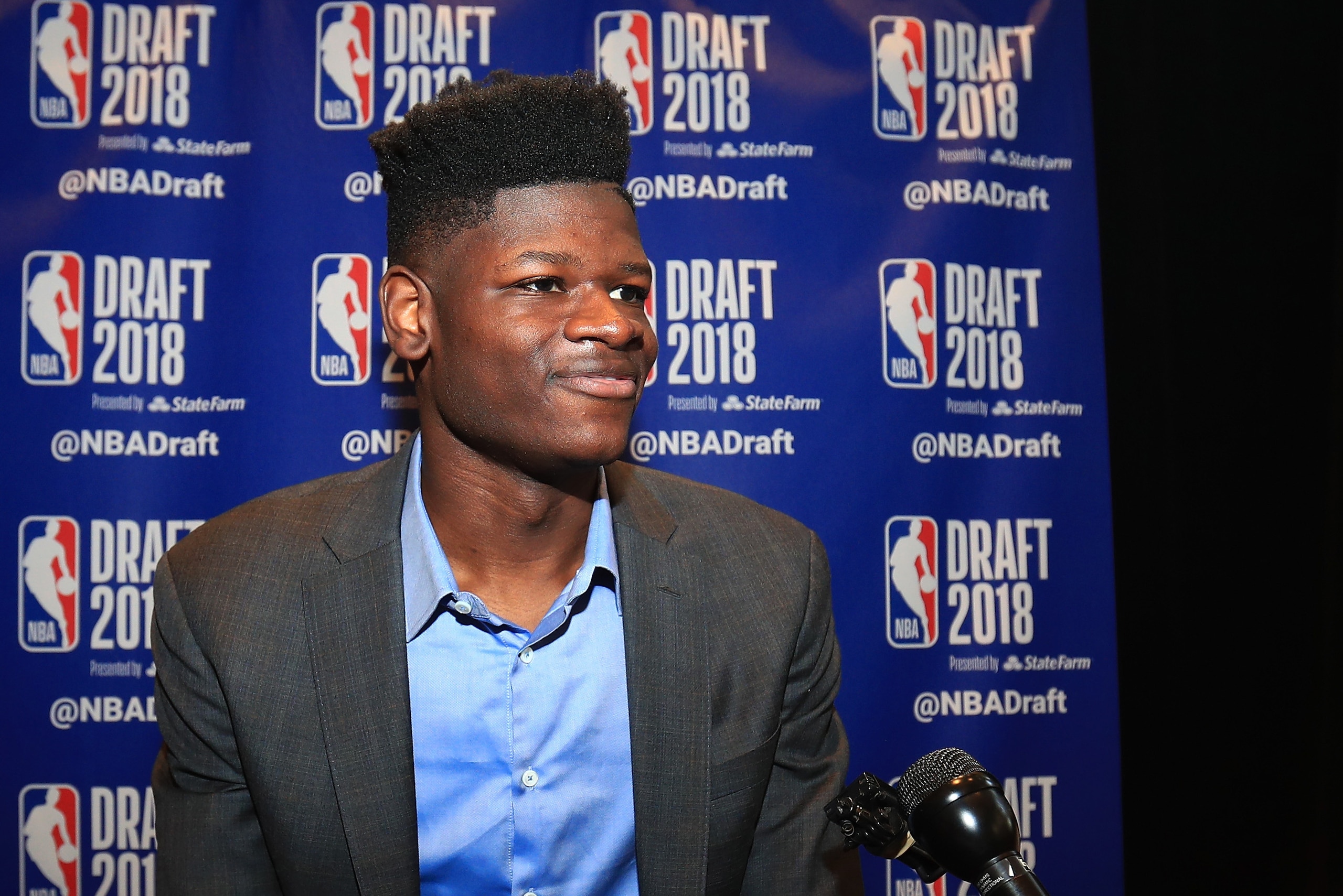 NEW YORK, NY - JUNE 20:  NBA Draft Prospect Mohamed Bamba speaks to the media before the 2018 NBA Draft at the Grand Hyatt New York Grand Central Terminal on June 20, 2018 in New York City. NOTE TO USER: User expressly acknowledges and agrees that, by dow