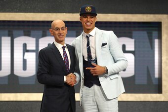 NEW YORK, NY - JUNE 21:  Michael Porter Jr. poses with NBA Commissioner Adam Silver after being drafted 14th overall by the Denver Nuggets during the 2018 NBA Draft at the Barclays Center on June 21, 2018 in the Brooklyn borough of New York City. NOTE TO 
