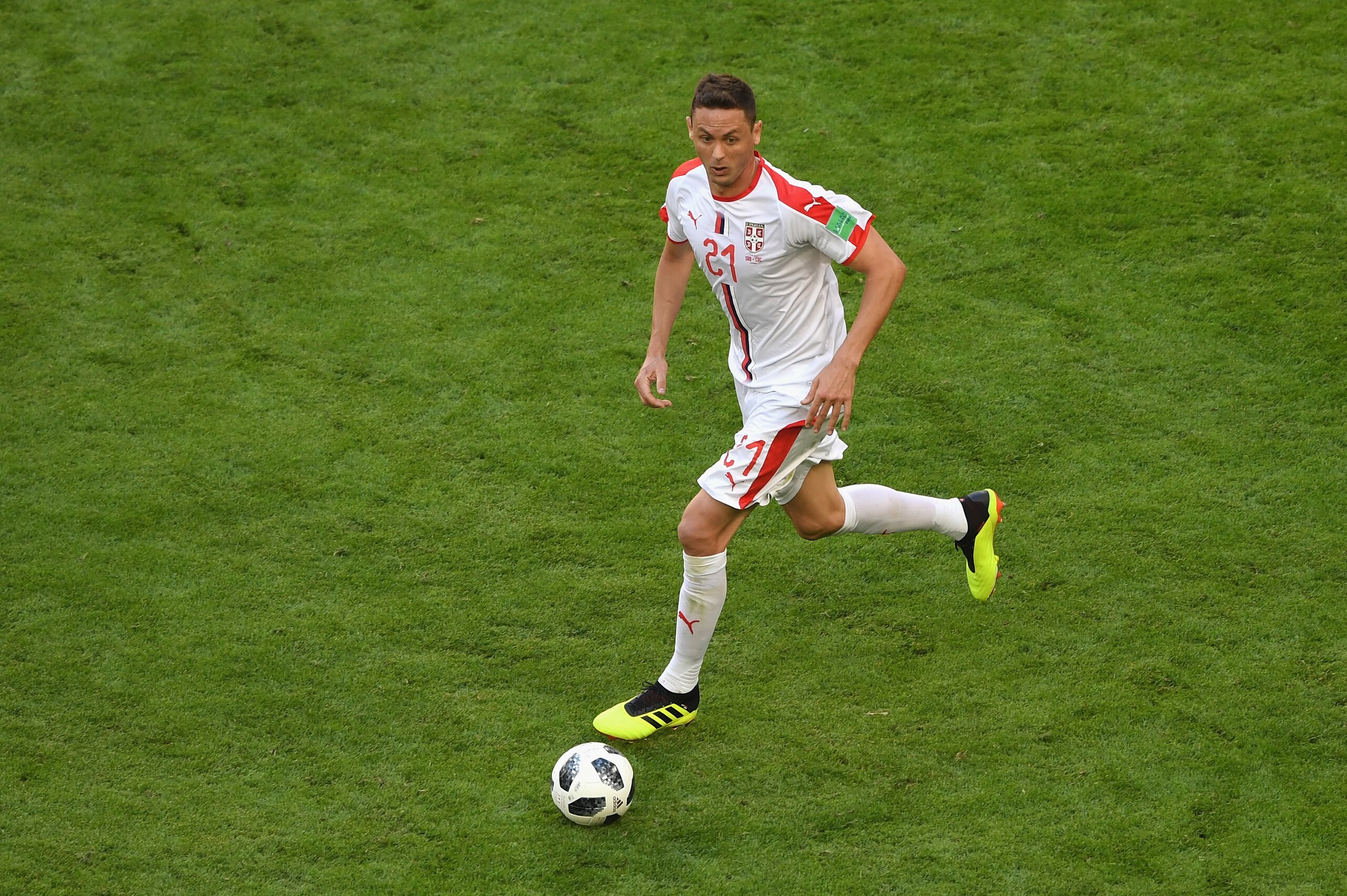 SAMARA, RUSSIA - JUNE 17:  Serbia player Nemanja Matic in action during the 2018 FIFA World Cup Russia group E match between Costa Rica and Serbia at Samara Arena on June 17, 2018 in Samara, Russia.  (Photo by Stu Forster/Getty Images)