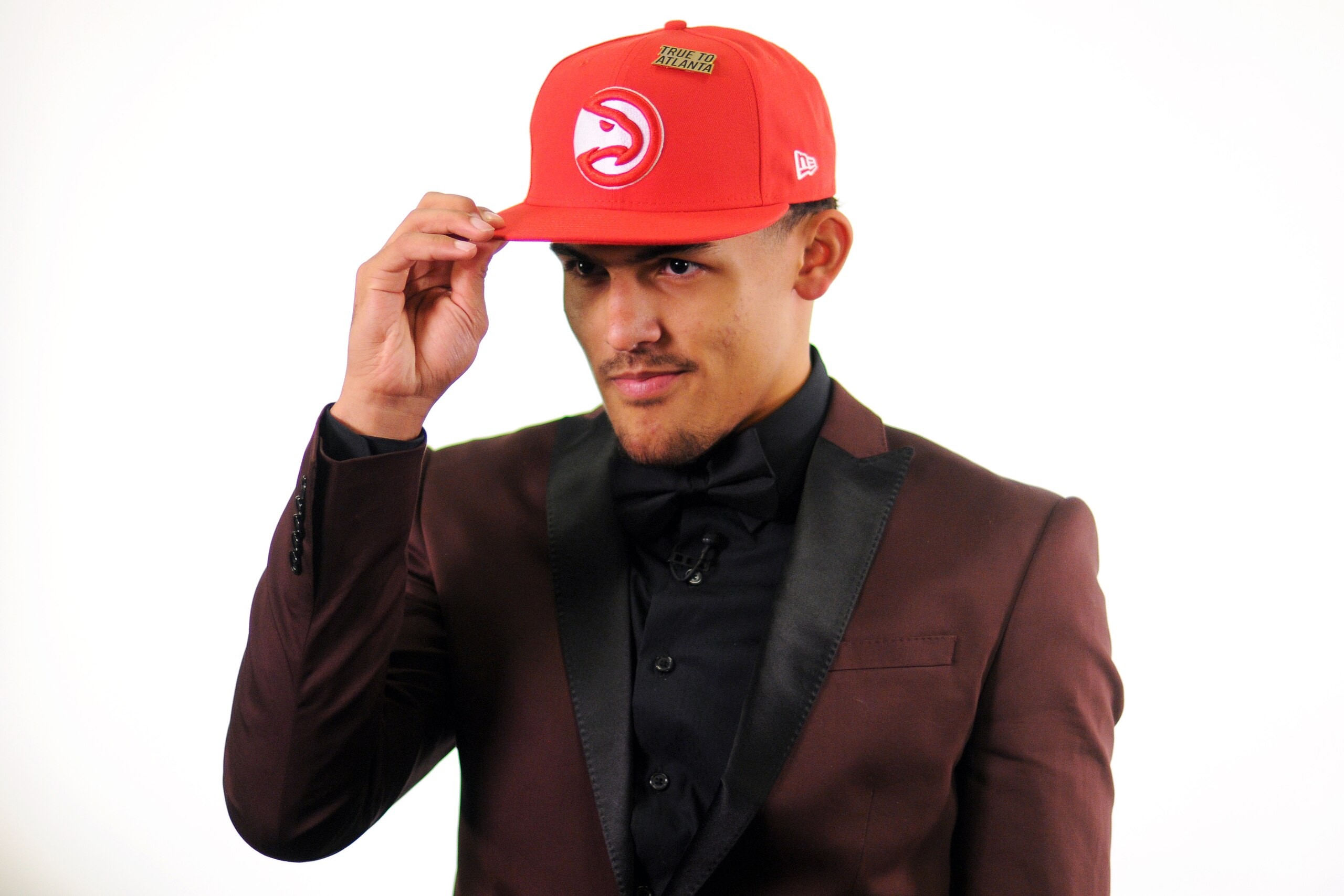 BROOKLYN, NY - JUNE 21: Trae Young poses for a photo after being selected fifth overall at the 2018 NBA Draft on June 21, 2018 at the Barclays Center in Brooklyn, New York. NOTE TO USER: User expressly acknowledges and agrees that, by downloading and/or u
