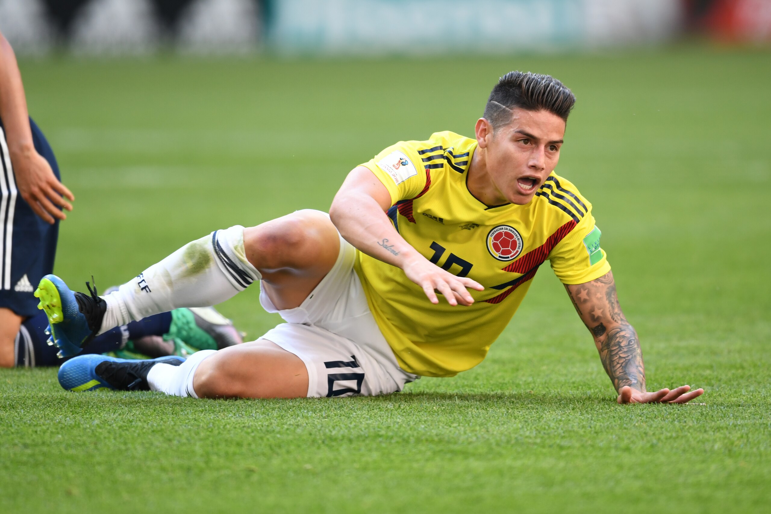 SARANSK,RUSSIA - JUNE 19: James Rodriguez of Colombia reacts during the 2018 FIFA World Cup Russia group H match between Colombia and Japan at the Mordovia Arena on June 19, 2018 in Saransk, Russia. (photo by Etsuo Hara/Getty Images)
