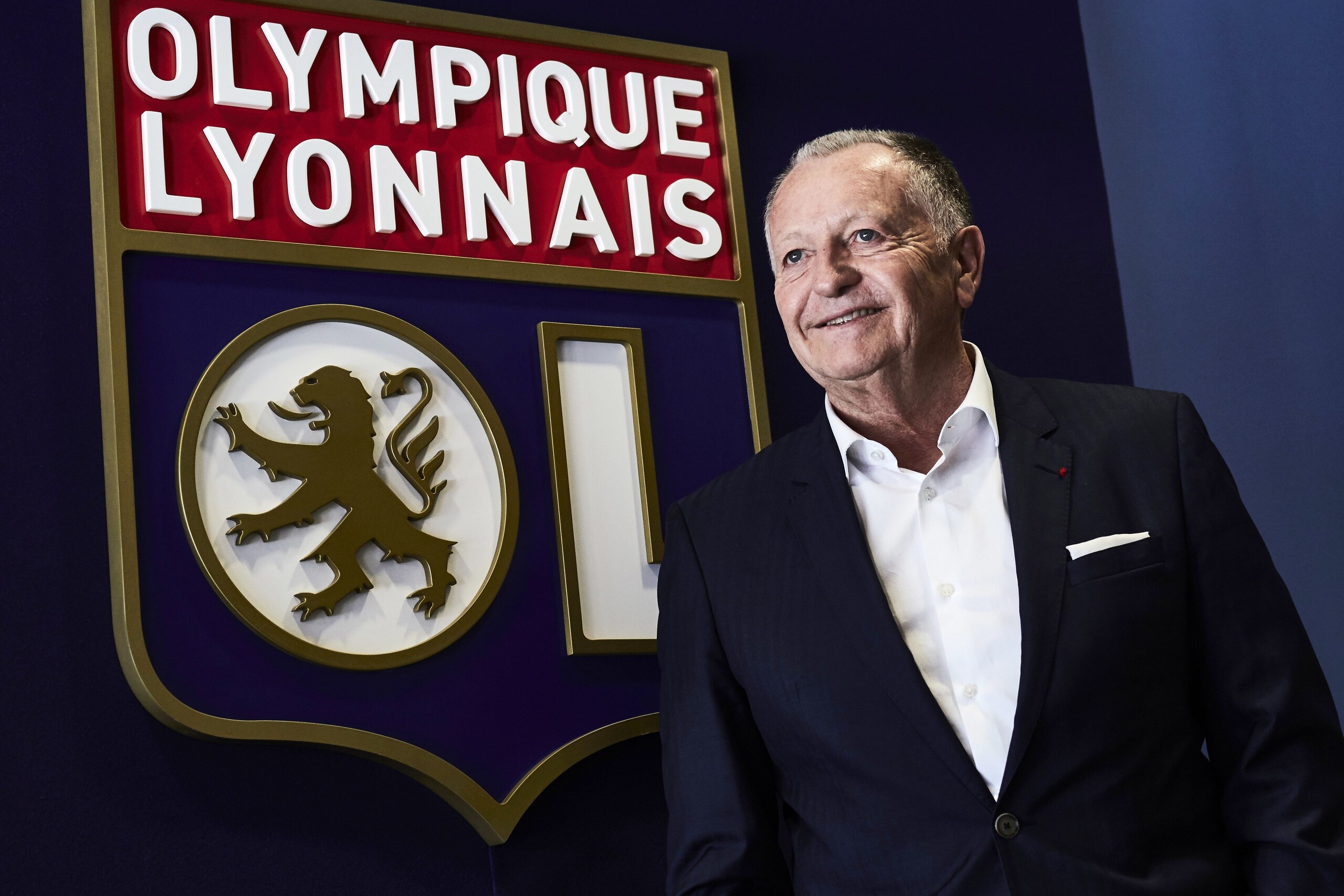 Lyon football club (OL ) president Jean-Michel Aulas poses on the occasion of the 30th anniversary of his presidency at the OL on June 29, 2017 at the Parc Olympique Lyonnais in Lyon, eastern France.  / AFP PHOTO / JEAN-PHILIPPE KSIAZEK        (Photo cred