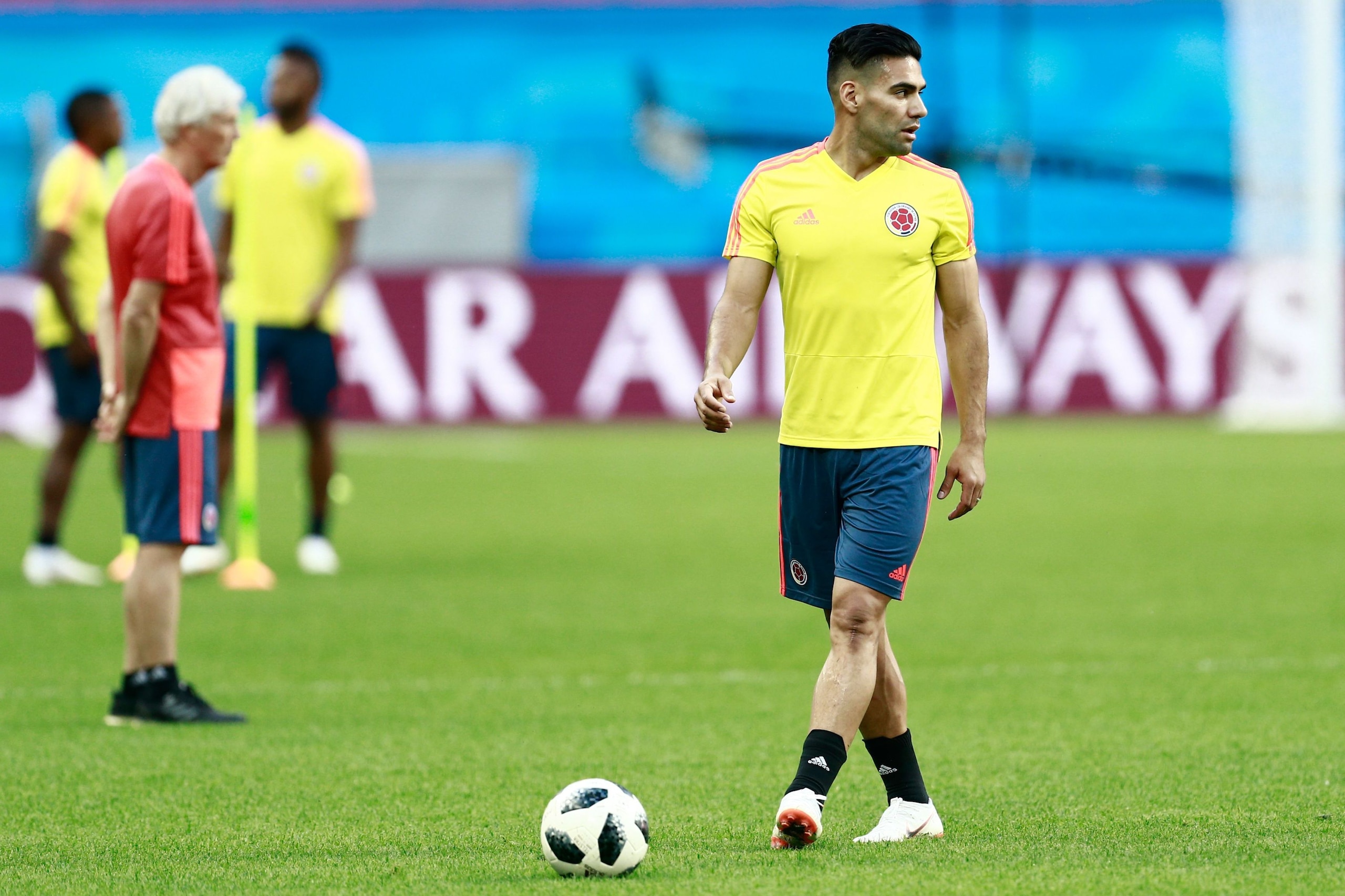 Colombia's forward Radamel  Falcao takes part in a  training session at the Kazan Arena in Kazan on June 23, 2018, on the eve of the Russia 2018 World Cup Group H football match between Poland and Colombia. (Photo by BENJAMIN CREMEL / AFP)        (Photo c