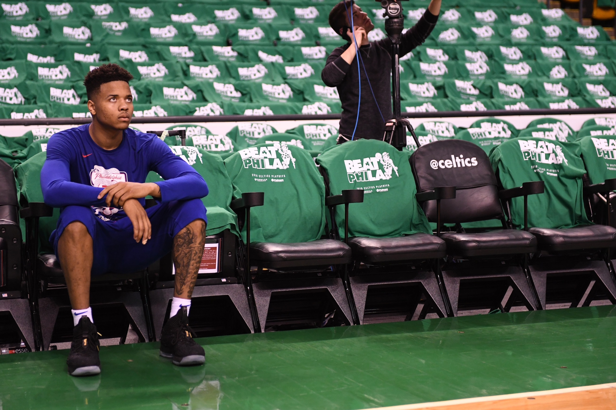 BOSTON, MA - APRIL 30: Markelle Fultz #20 of the Philadelphia 76ers before the game against the Boston Celtics in Game One of the Eastern Conference Semifinals of the 2018 NBA Playoffs on April 30, 2018 at TD Garden on April 30, 2018 in Boston, Massachuse BOSTON, MA - APRIL 30: Markelle Fultz #20 of the Philadelphia 76ers before the game against the Boston Celtics in Game One of the Eastern Conference Semifinals of the 2018 NBA Playoffs on April 30, 2018 at TD Garden on April 30, 2018 in Boston, Massachuse
