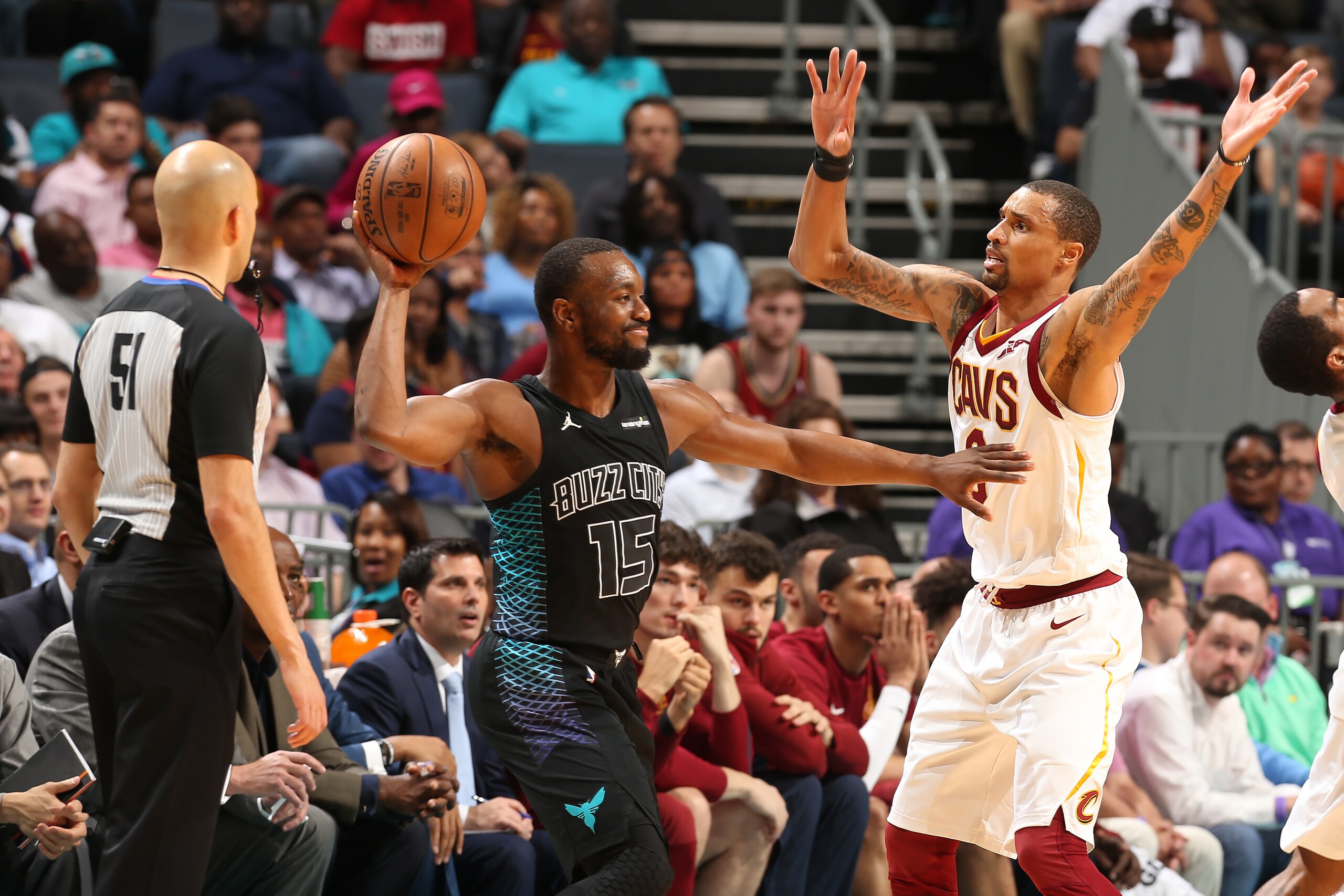 CHARLOTTE, NC - MARCH 28: Kemba Walker #15 of the Charlotte Hornets handles the ball against the Cleveland Cavaliers on March 28, 2018 at Spectrum Center in Charlotte, North Carolina. NOTE TO USER: User expressly acknowledges and agrees that, by download CHARLOTTE, NC - MARCH 28: Kemba Walker #15 of the Charlotte Hornets handles the ball against the Cleveland Cavaliers on March 28, 2018 at Spectrum Center in Charlotte, North Carolina. NOTE TO USER: User expressly acknowledges and agrees that, by download
