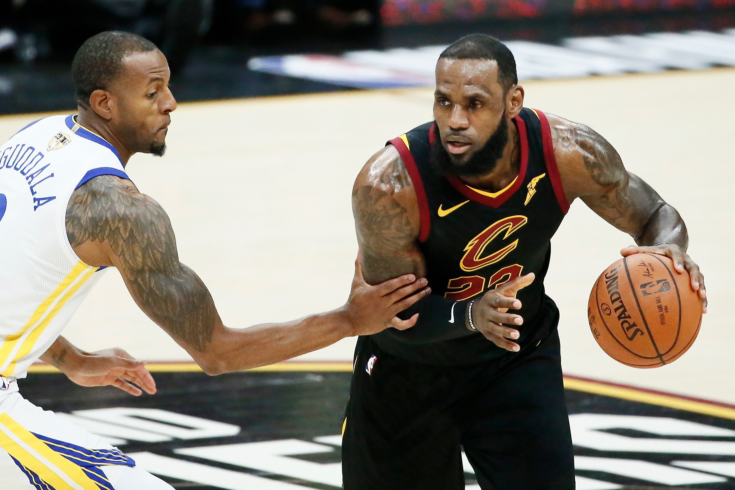 CLEVELAND, CA - JUN 8:  LeBron James #23 of the Cleveland Cavaliers handles the ball against the Golden State Warriors in Game Four of the 2018 NBA Finals won 108-85 by the Golden State Warriors over the Cleveland Cavaliers at the Quicken Loans Arena on J