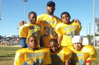 Kayvon here, top right, with his Pop Warner team, the Crenshaw Cougars.