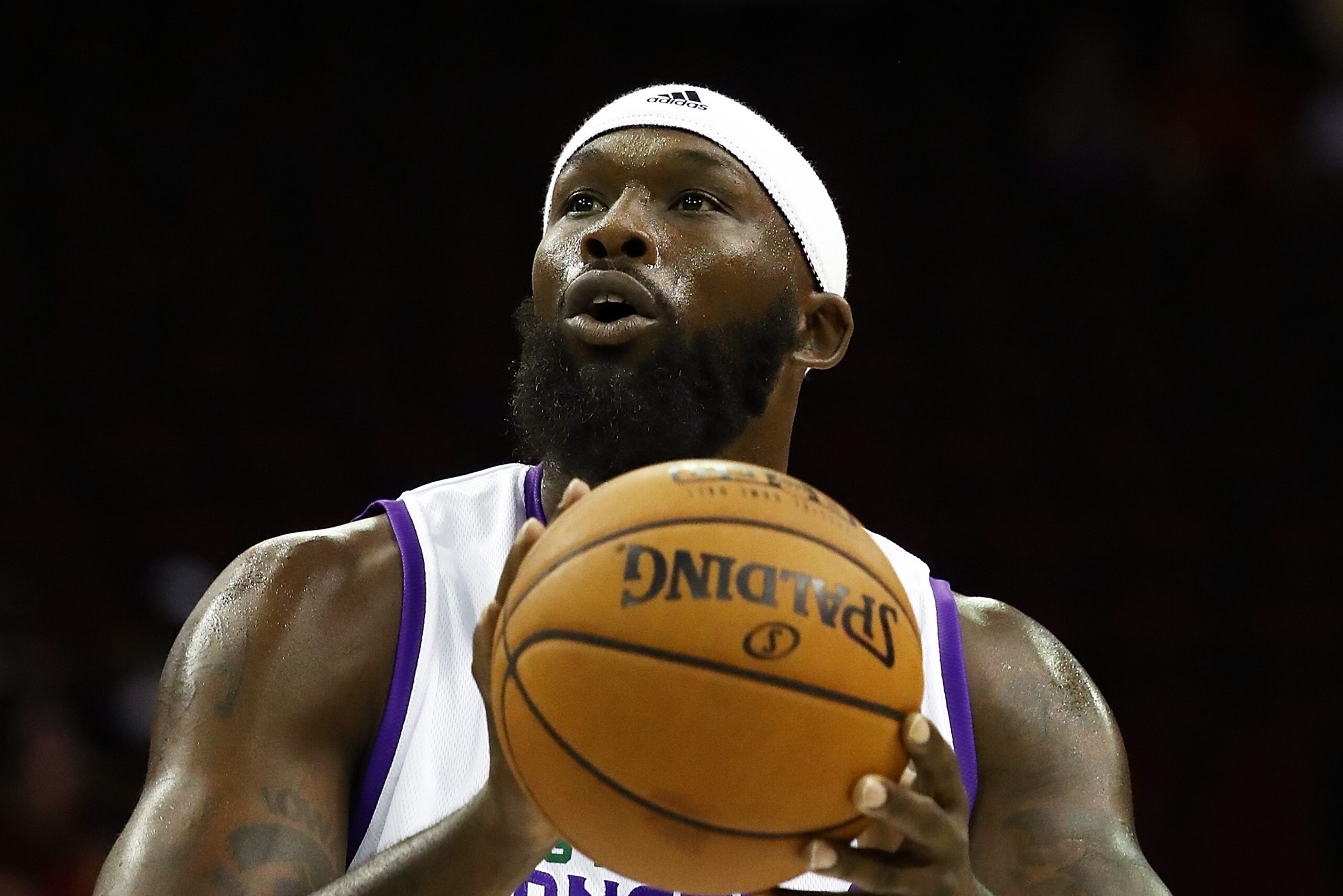 HOUSTON, TX - JUNE 22: Reggie Evans #30 of 3 Headed Monsters shoots during a game against the Ghost Ballers during week one of the BIG3 three on three basketball league at Toyota Center on June 22, 2018 in Houston, Texas.  (Photo by Ronald Martinez/BIG3/G