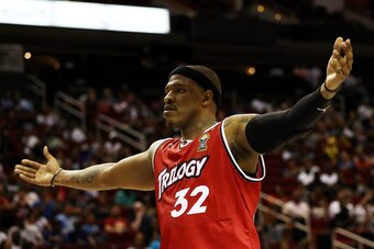 HOUSTON, TX - JUNE 22: Rashad McCants #32 of Trilogy reacts during a game against the Tri State during week one of the BIG3 three on three basketball league at Toyota Center on June 22, 2018 in Houston, Texas.  (Photo by Ronald Martinez/BIG3/Getty Images)