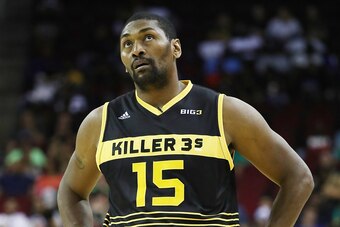 HOUSTON, TX - JUNE 22:  Metta World Peace #15 of Killer 3s looks on during a game against 3's Company during week one of the BIG3 three on three basketball league at Toyota Center on June 22, 2018 in Houston, Texas.  (Photo by Ronald Martinez/BIG3/Getty I