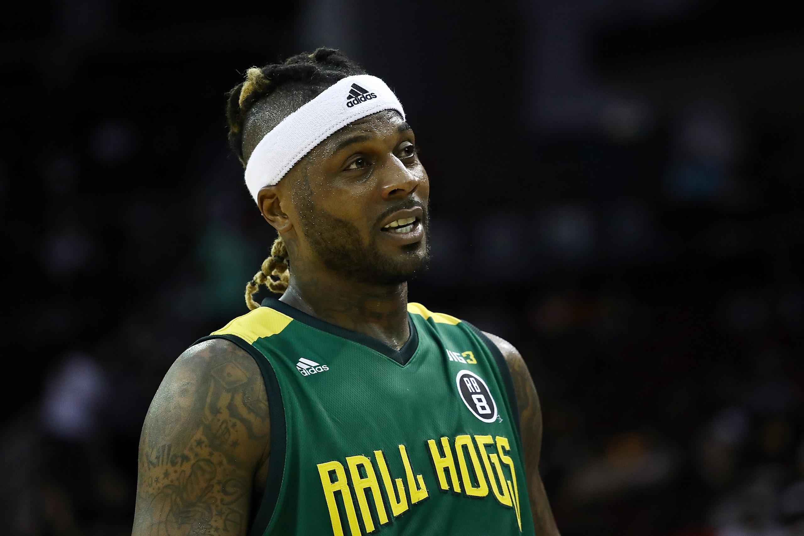 HOUSTON, TX - JUNE 22: DeShawn Stevenson #92 of Ball Hogs looks on during week one of the BIG3 three on three basketball league at Toyota Center on June 22, 2018 in Houston, Texas.  (Photo by Ronald Martinez/BIG3/Getty Images)
