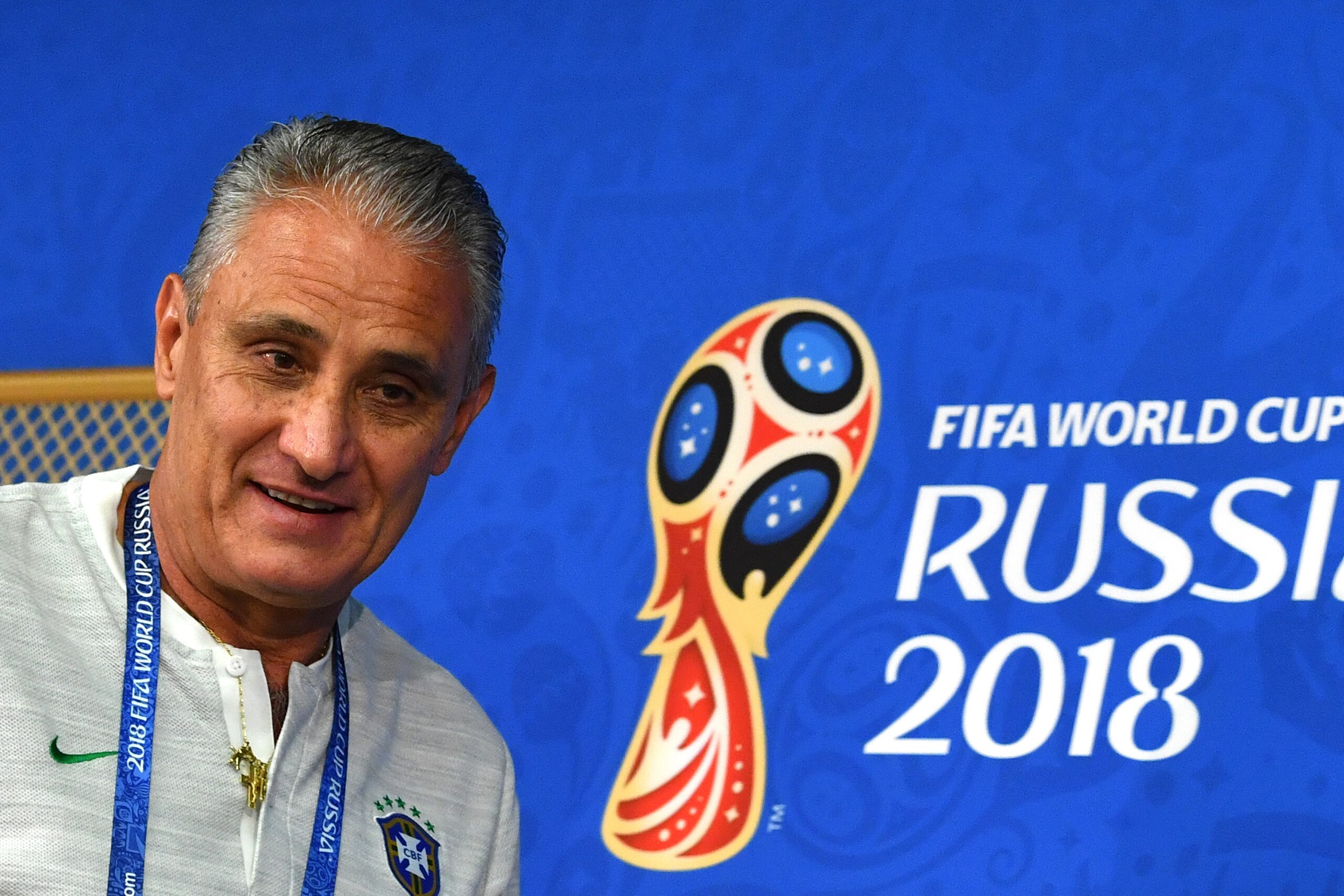 Brazil's coach Tite arrives to give a press conference at the Luzhniki stadium in Moscow on June 26, 2018, on the eve of the Russia 2018 World Cup Group E football match between Serbia and Brazil. (Photo by Yuri KADOBNOV / AFP)        (Photo credit should
