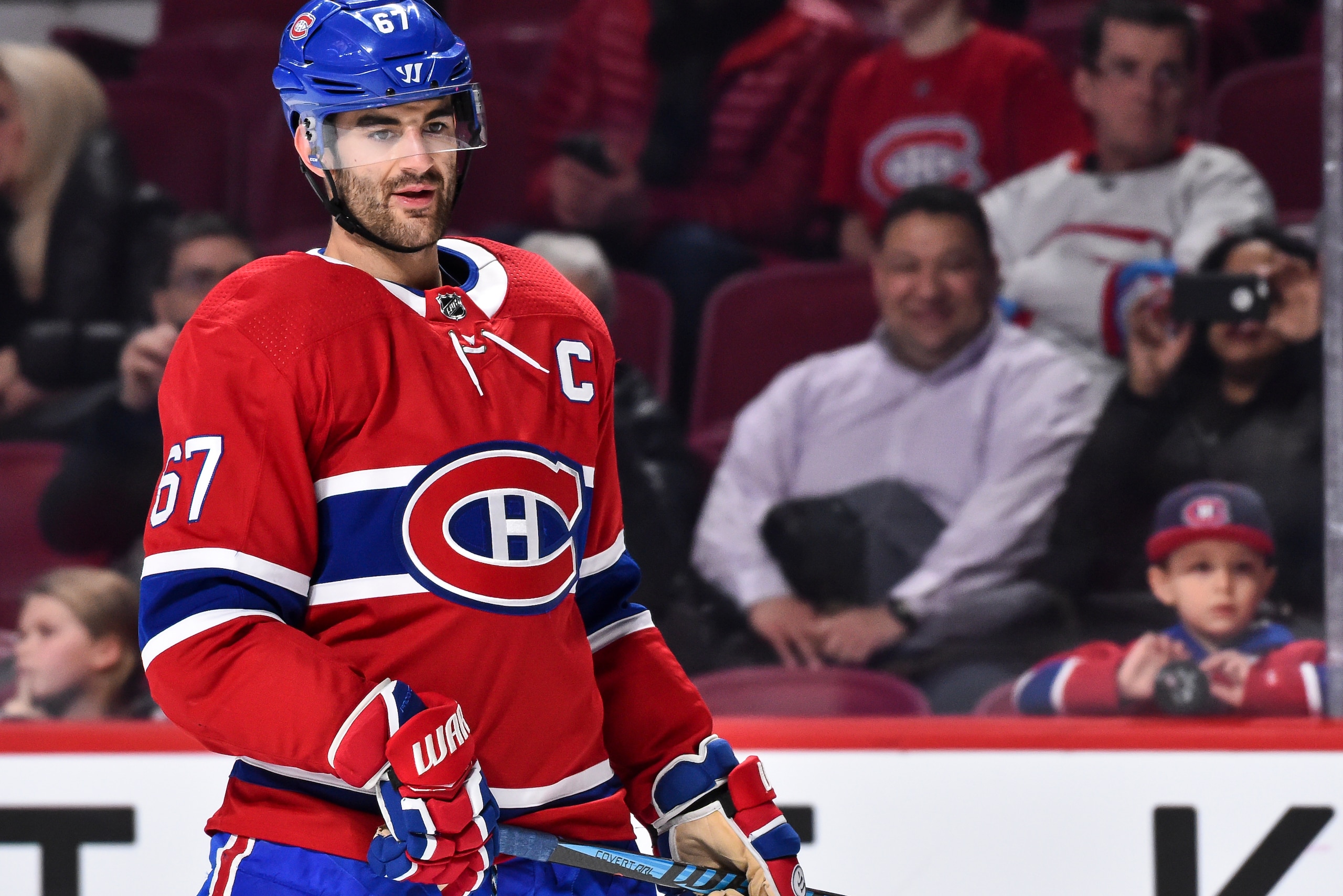 MONTREAL, QC - JANUARY 07:  Max Pacioretty #67 of the Montreal Canadiens looks on during the warm-up prior to the NHL game against the Vancouver Canucks at the Bell Centre on January 7, 2018 in Montreal, Quebec, Canada.  The Montreal Canadiens defeated th