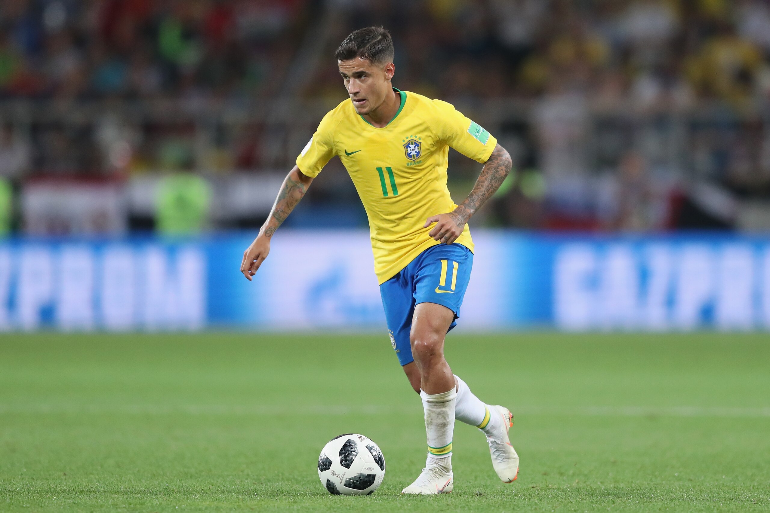 MOSCOW, RUSSIA - JUNE 27:  Philippe Coutinho of Brazil during the 2018 FIFA World Cup Russia group E match between Serbia and Brazil at Spartak Stadium on June 27, 2018 in Moscow, Russia.  (Photo by Michael Steele/Getty Images)