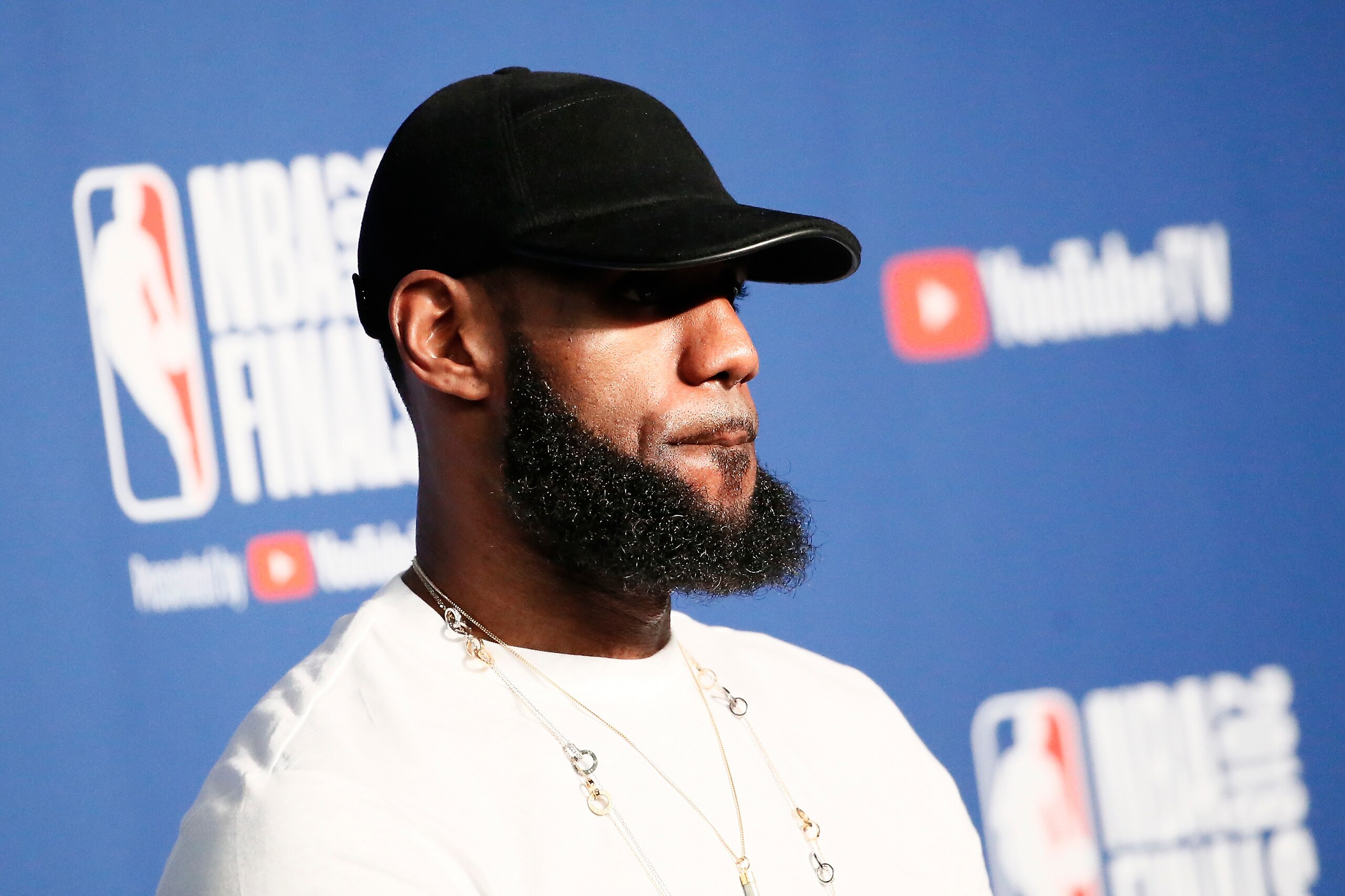 CLEVELAND, CA - JUN 8:  LeBron James #23 of the Cleveland Cavaliers talks to the media after being defeated by the Golden State Warriors in Game Four of the 2018 NBA Finals won 108-85 by the Golden State Warriors over the Cleveland Cavaliers at the Quicke