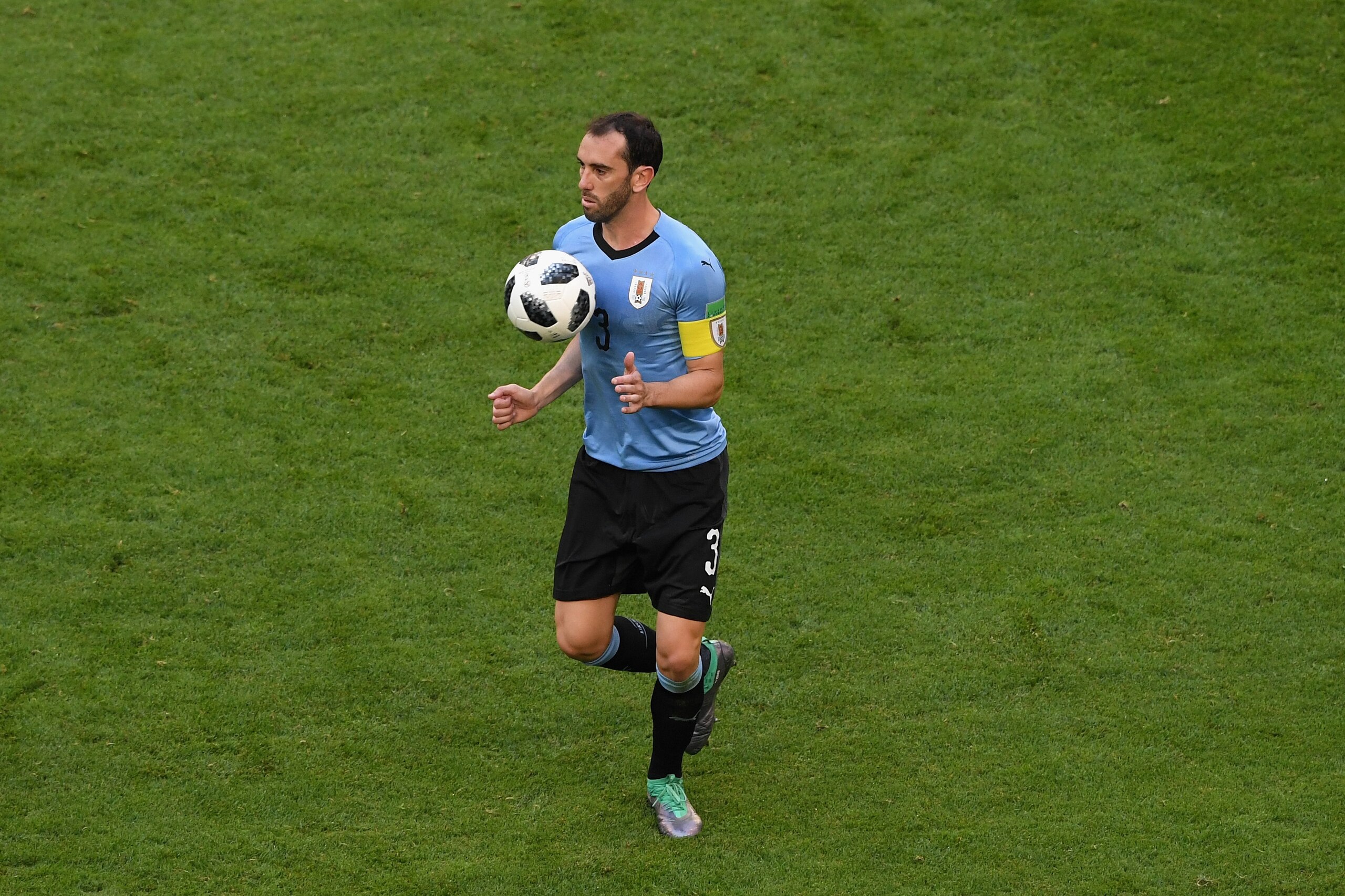 SAMARA, RUSSIA - JUNE 25:   Diego Godin of Uruguay in action during the 2018 FIFA World Cup Russia group A match between Uruguay and Russia at Samara Arena on June 25, 2018 in Samara, Russia.  (Photo by Stu Forster/Getty Images)