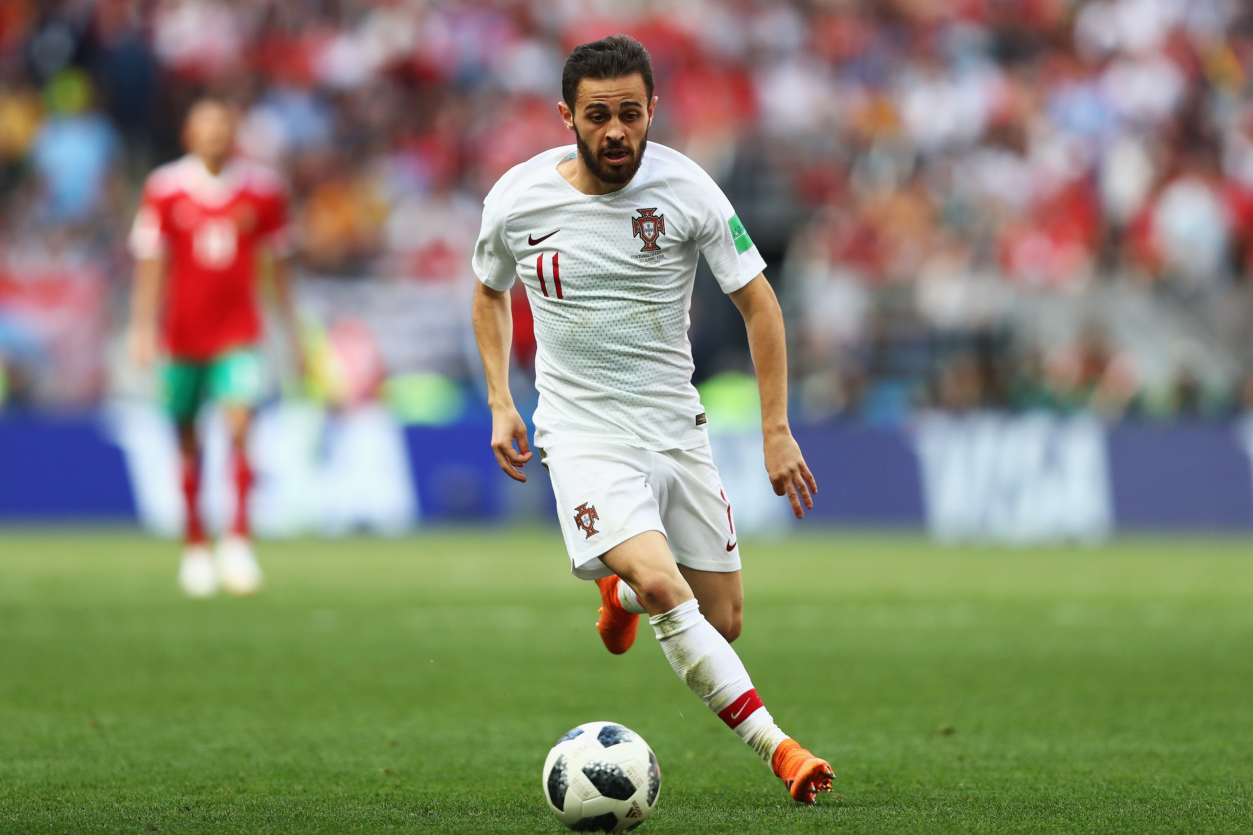 MOSCOW, RUSSIA - JUNE 20:  Bernardo Silva of Portugal in action during the 2018 FIFA World Cup Russia group B match between Portugal and Morocco at Luzhniki Stadium on June 20, 2018 in Moscow, Russia.  (Photo by Dean Mouhtaropoulos/Getty Images)