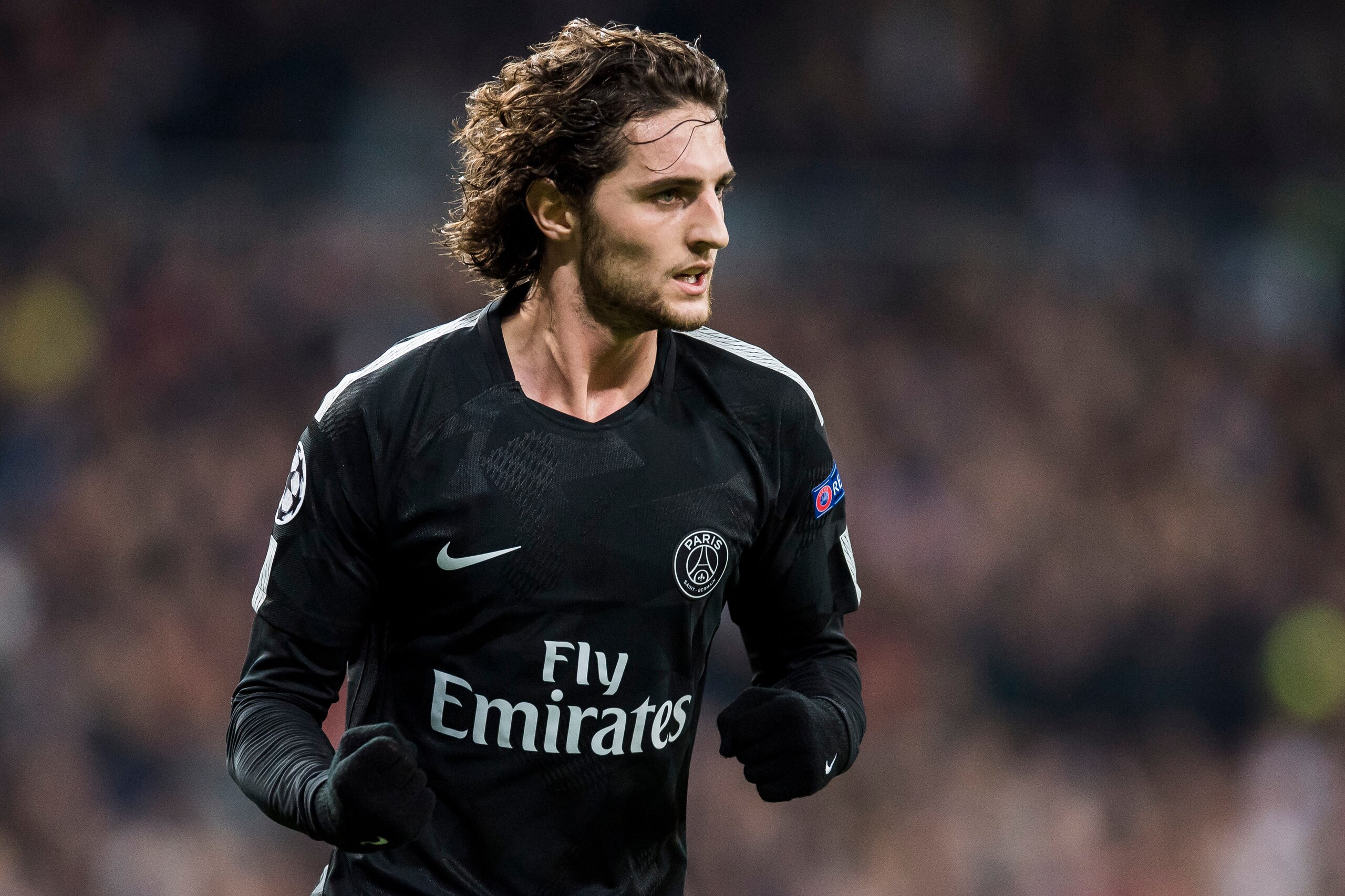 MADRID, SPAIN - FEBRUARY 14: Adrien Rabiot of Paris Saint Germain celebrates his goal during the UEFA Champions League 2017-18 Round of 16 (1st leg) match between Real Madrid vs Paris Saint Germain at Estadio Santiago Bernabeu on February 14 2018 in Madri