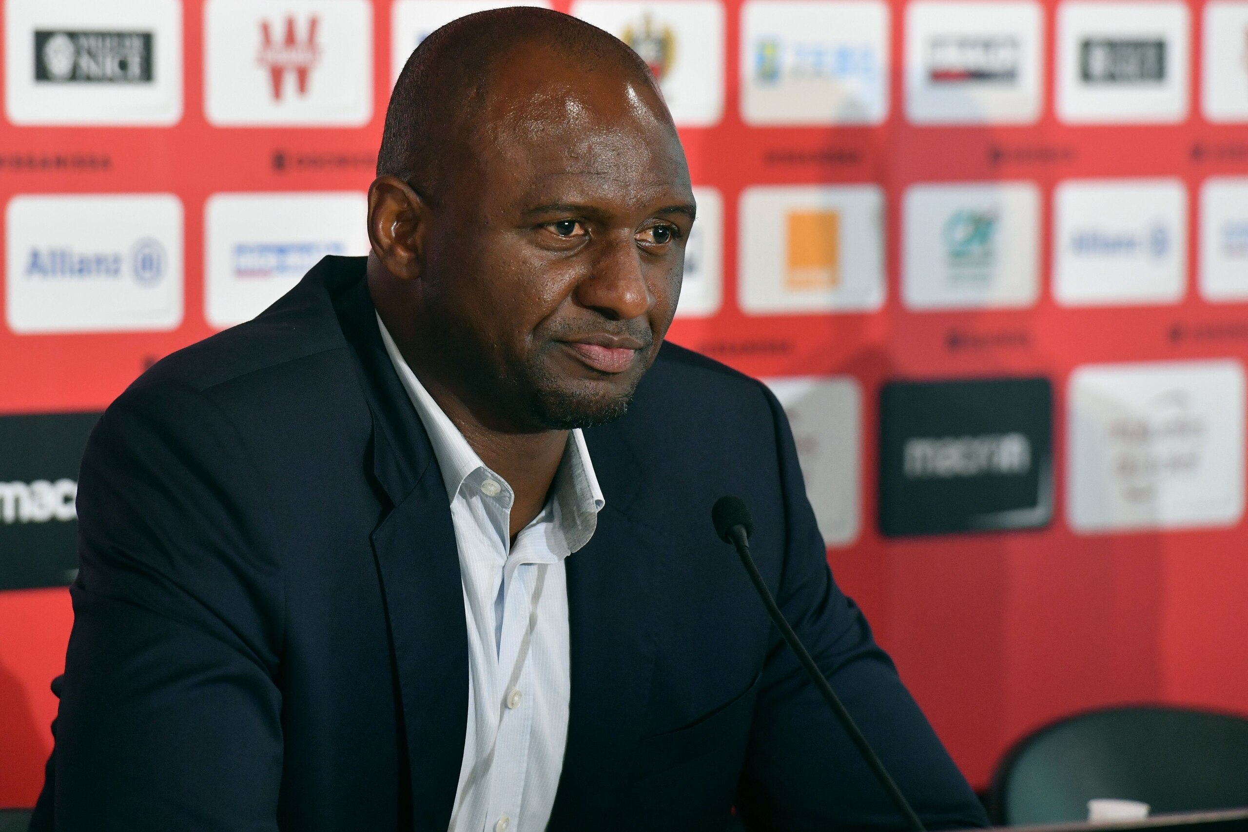 French former Arsenal and France star Patrick Vieira, world and European champion with Les Bleus, attends a press conference after being officialy appointed as French L1 football club of OGC Nice's new coach on June 11, 2018. - Vieira, 41, arrives after a