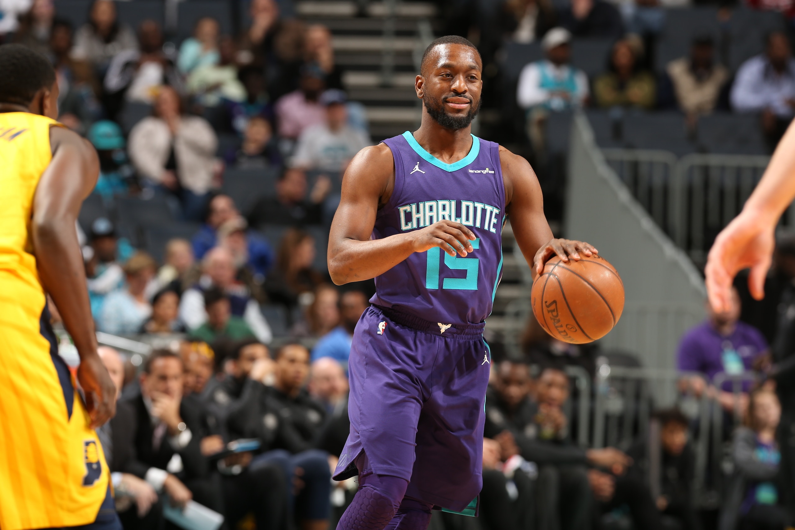 CHARLOTTE, NC - APRIL 8: Kemba Walker #15 of the Charlotte Hornets handles the ball against the Indiana Pacers on April 8, 2018 at Spectrum Center in Charlotte, North Carolina. NOTE TO USER: User expressly acknowledges and agrees that, by downloading and CHARLOTTE, NC - APRIL 8: Kemba Walker #15 of the Charlotte Hornets handles the ball against the Indiana Pacers on April 8, 2018 at Spectrum Center in Charlotte, North Carolina. NOTE TO USER: User expressly acknowledges and agrees that, by downloading and