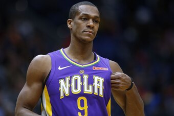 NEW ORLEANS, LA - JANUARY 30: Rajon Rondo #9 of the New Orleans Pelicans reacts during the second half against the Sacramento Kings at the Smoothie King Center on January 30, 2018 in New Orleans, Louisiana. NOTE TO USER: User expressly acknowledges and ag