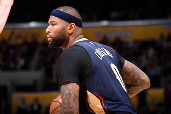 LOS ANGELES, CA - MARCH 5: DeMarcus Cousins #0 of the New Orleans Pelicans handles the ball during the game against the Los Angeles Lakers on March 5, 2017 at STAPLES Center in Los Angeles, California. NOTE TO USER: User expressly acknowledges and agrees 
