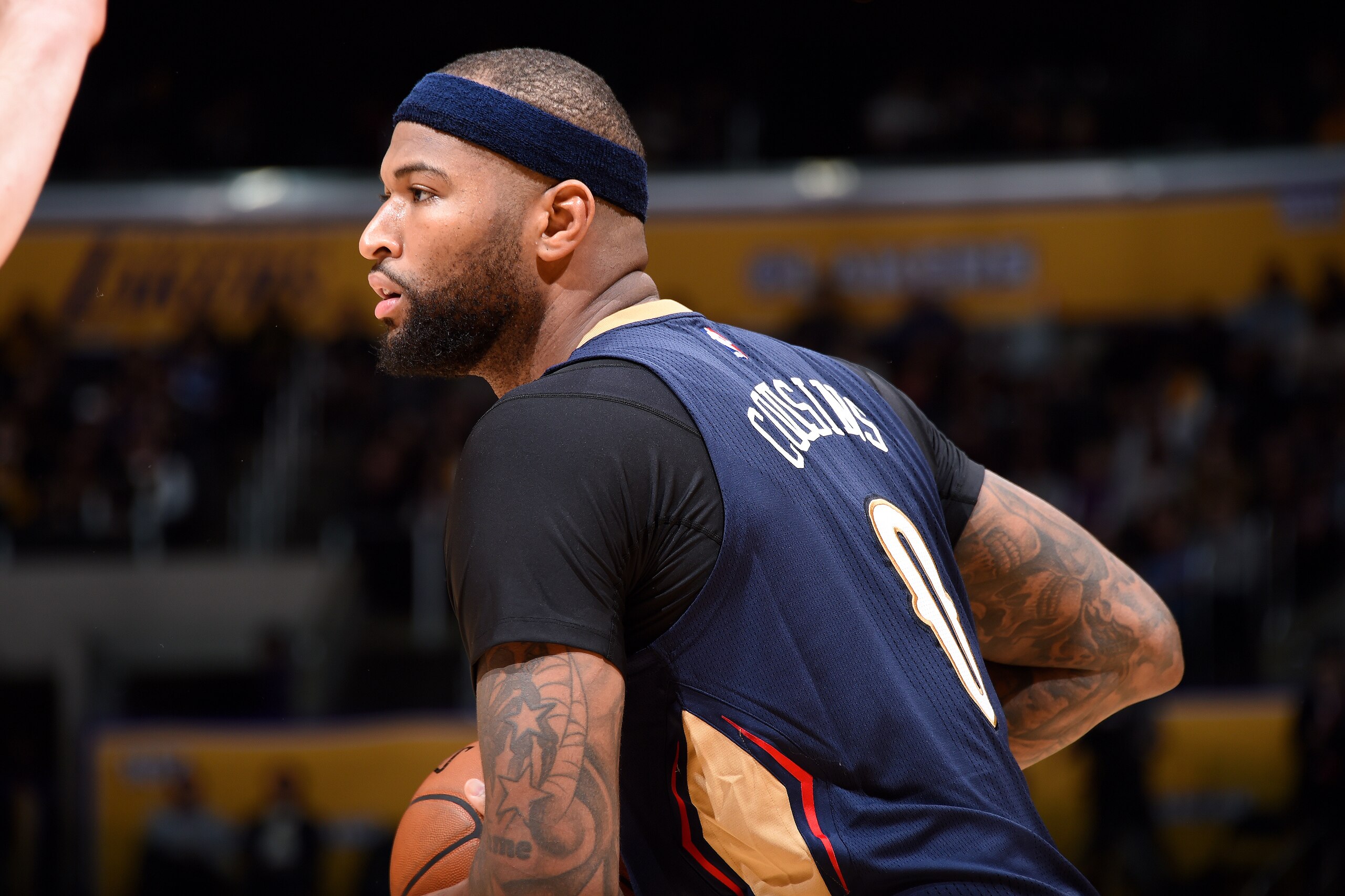 LOS ANGELES, CA - MARCH 5: DeMarcus Cousins #0 of the New Orleans Pelicans handles the ball during the game against the Los Angeles Lakers on March 5, 2017 at STAPLES Center in Los Angeles, California. NOTE TO USER: User expressly acknowledges and agrees 