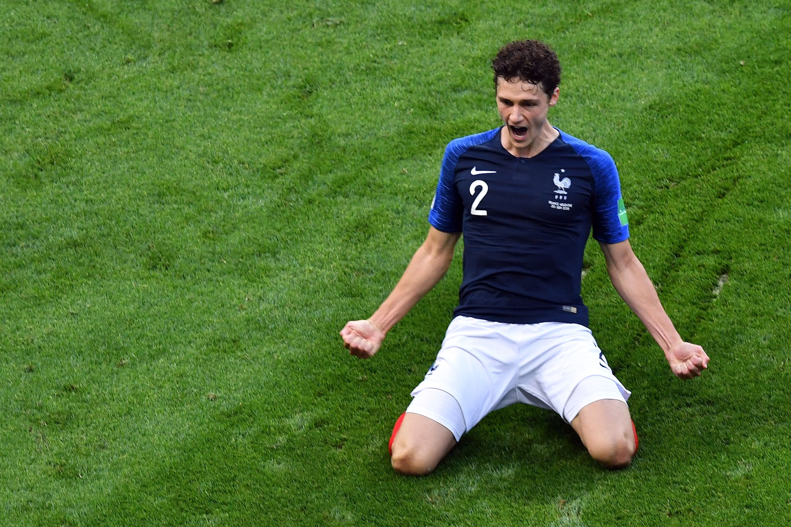 TOPSHOT - France's Benjamin Pavard celebrates after scoring his team's second goal during the Russia 2018 World Cup round of 16 football match between France and Argentina at the Kazan Arena in Kazan on June 30, 2018. (Photo by SAEED KHAN / AFP) / RESTRIC TOPSHOT - France's Benjamin Pavard celebrates after scoring his team's second goal during the Russia 2018 World Cup round of 16 football match between France and Argentina at the Kazan Arena in Kazan on June 30, 2018. (Photo by SAEED KHAN / AFP) / RESTRIC