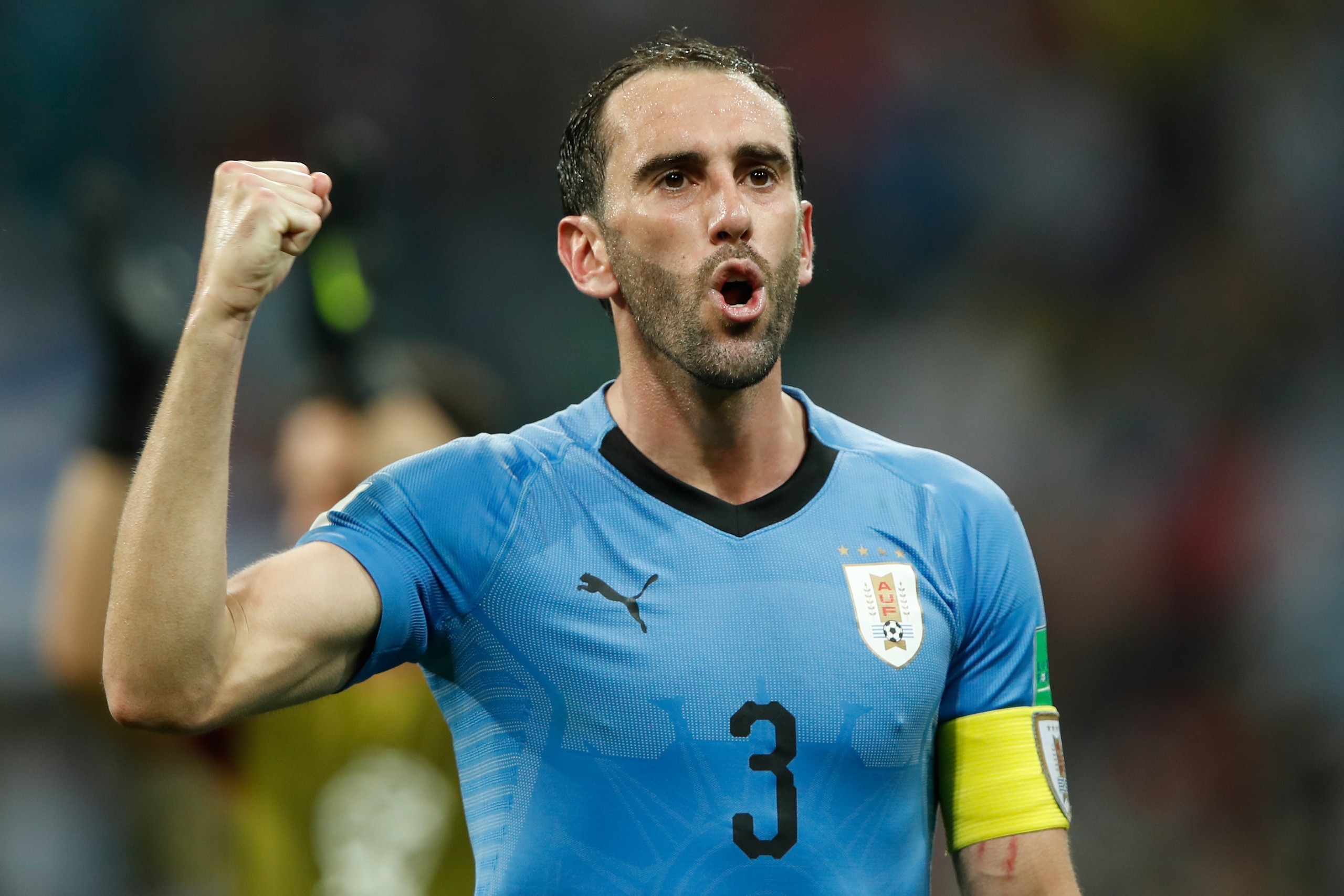 Uruguay's defender Diego Godin celebrates their win during the Russia 2018 World Cup round of 16 football match between Uruguay and Portugal at the Fisht Stadium in Sochi on June 30, 2018. - Uruguay sent Cristiano Ronaldo and Portugal crashing out of the Uruguay's defender Diego Godin celebrates their win during the Russia 2018 World Cup round of 16 football match between Uruguay and Portugal at the Fisht Stadium in Sochi on June 30, 2018. - Uruguay sent Cristiano Ronaldo and Portugal crashing out of the