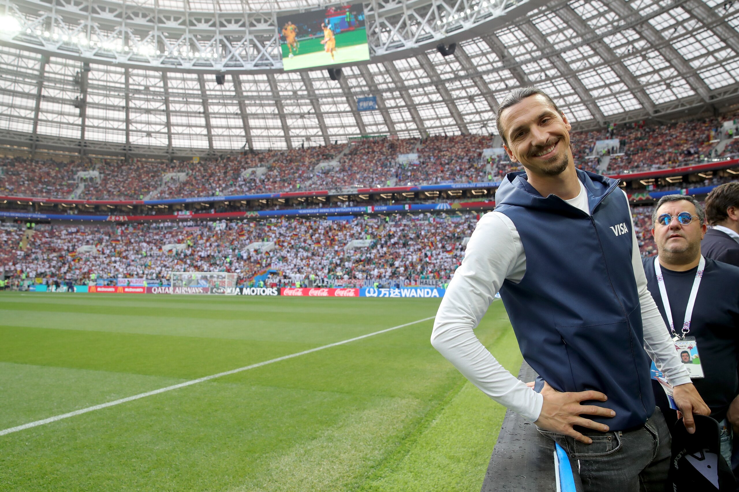 MOSCOW, RUSSIA - JUNE 17: Fomer Sweden International Zlatan Ibrahimovic looks on prior to the 2018 FIFA World Cup Russia group F match between Germany and Mexico at Luzhniki Stadium on June 17, 2018 in Moscow, Russia. (Photo by Alexander Hassenstein/Get MOSCOW, RUSSIA - JUNE 17: Fomer Sweden International Zlatan Ibrahimovic looks on prior to the 2018 FIFA World Cup Russia group F match between Germany and Mexico at Luzhniki Stadium on June 17, 2018 in Moscow, Russia. (Photo by Alexander Hassenstein/Get