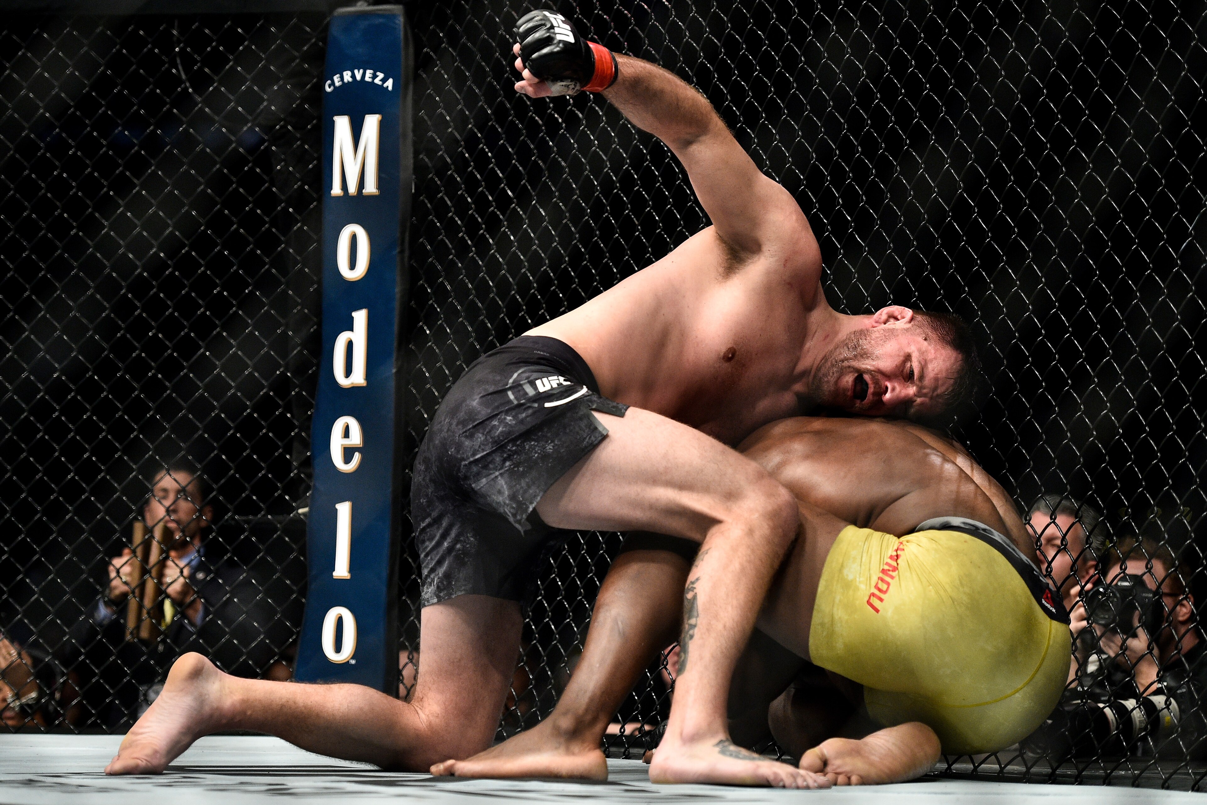 BOSTON, MA - JANUARY 20: (L-R) Stipe Miocic punches Francis Ngannou of Cameroon in their heavyweight championship bout during the UFC 220 event at TD Garden on January 20, 2018 in Boston, Massachusetts. (Photo by Brandon Magnus/Zuffa LLC/Zuffa LLC via Ge BOSTON, MA - JANUARY 20: (L-R) Stipe Miocic punches Francis Ngannou of Cameroon in their heavyweight championship bout during the UFC 220 event at TD Garden on January 20, 2018 in Boston, Massachusetts. (Photo by Brandon Magnus/Zuffa LLC/Zuffa LLC via Ge