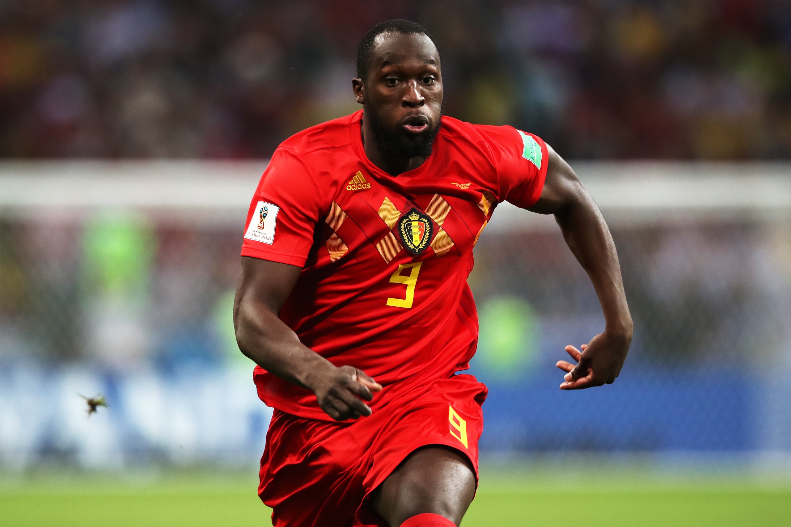 KAZAN, RUSSIA - JULY 06:  Romelu Lukaku of Belgium is seen during the 2018 FIFA World Cup Russia Quarter Final match between Brazil and Belgium at Kazan Arena on July 6, 2018 in Kazan, Russia. (Photo by Ian MacNicol/Getty Images)