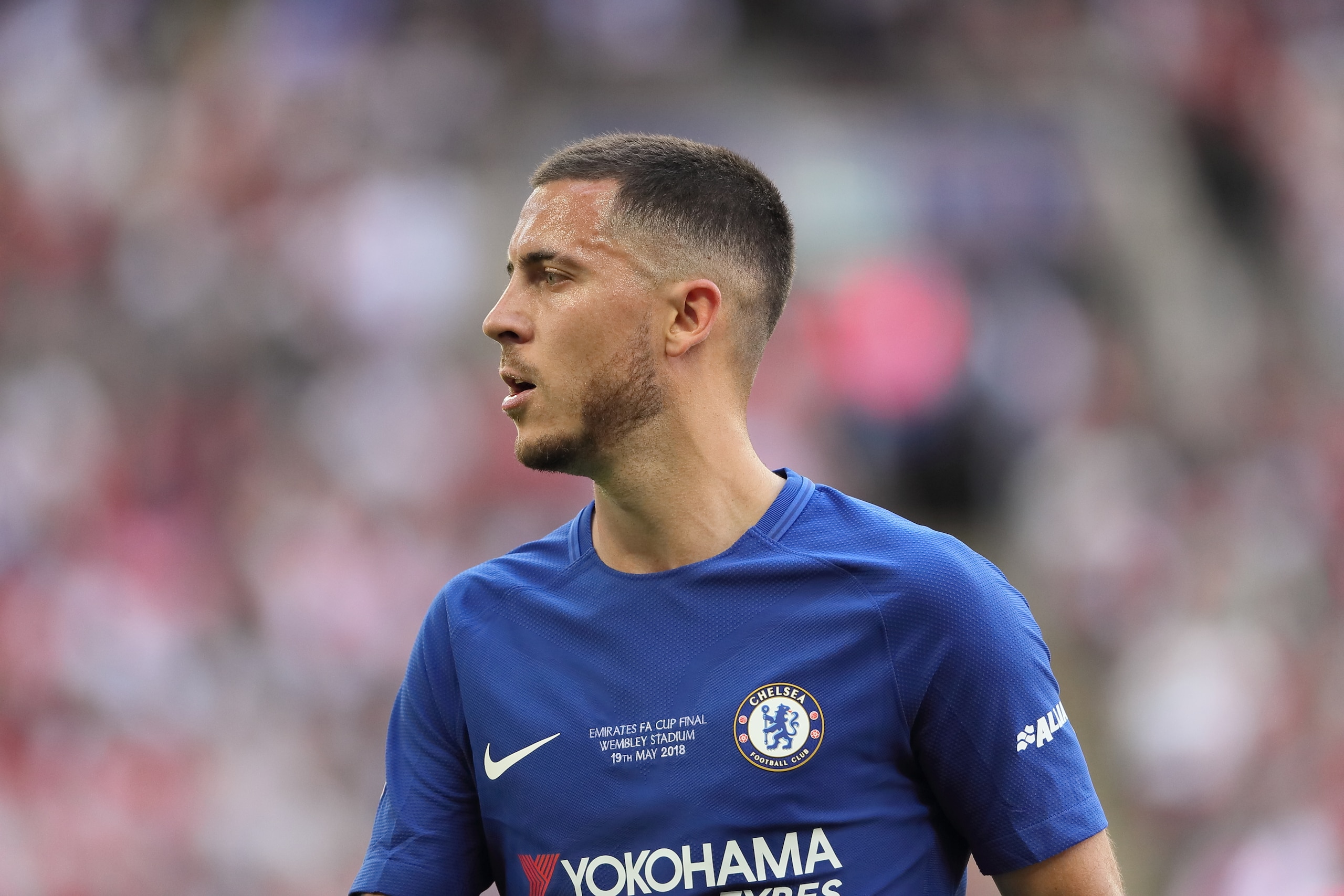 LONDON, ENGLAND - MAY 19: Eden Hazard of Chelsea during the FA Cup Final between Chelsea and Manchester United at Wembley Stadium on May 19, 2018 in London, England. (Photo by Matthew Ashton - AMA/Getty Images)