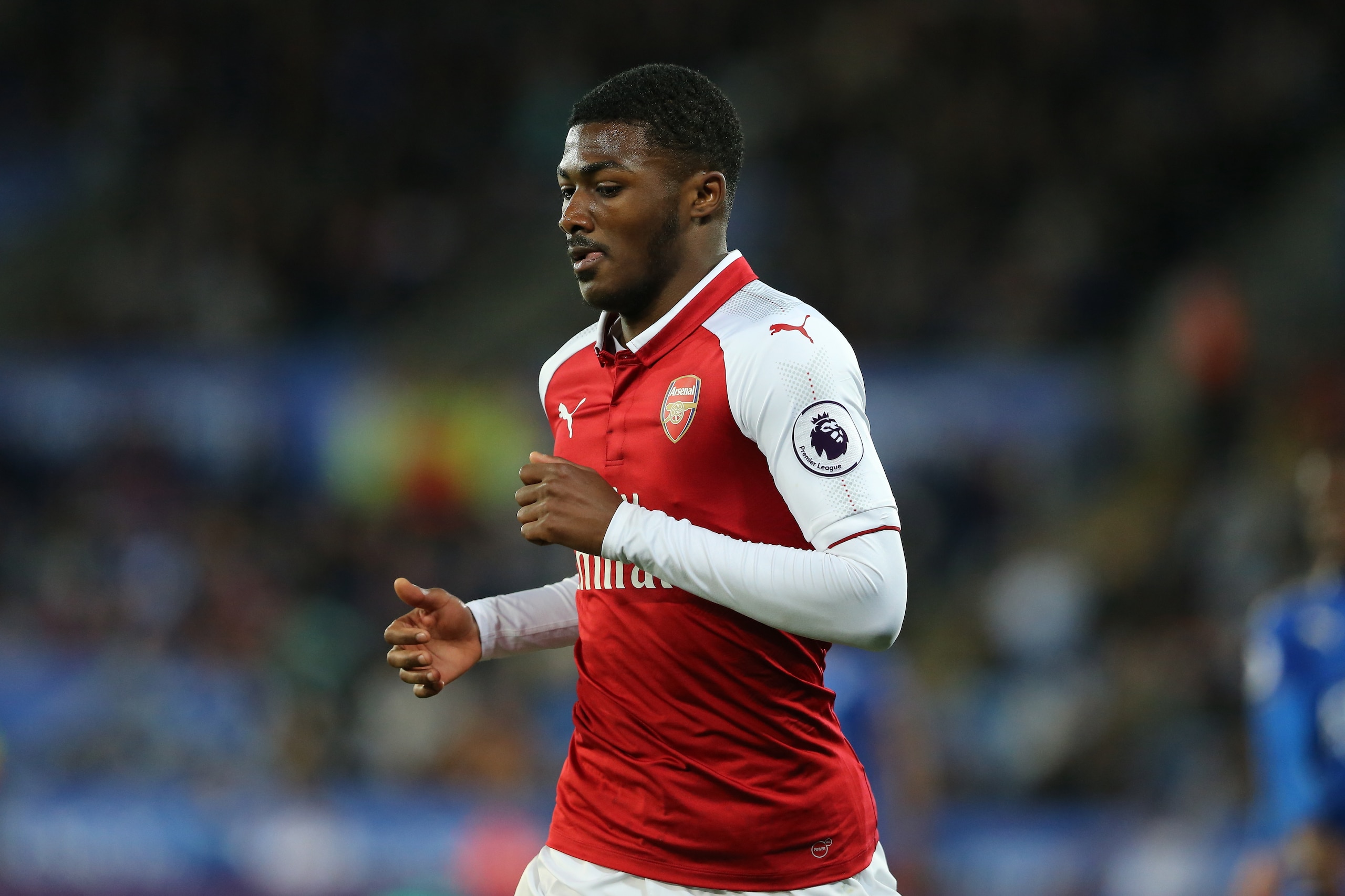 LEICESTER, ENGLAND - MAY 09: Ainsley Maitland-Niles of Arsenal during the Premier League match between Leicester City and Arsenal at The King Power Stadium on May 9, 2018 in Leicester, England. (Photo by James Williamson - AMA/Getty Images)