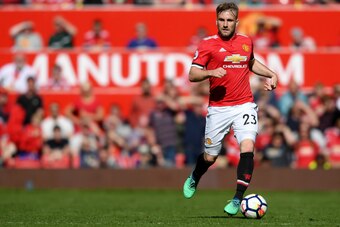 MANCHESTER, ENGLAND - MAY 13:  Luke Shaw of Manchester United in action during the Premier League match between Manchester United and Watford at Old Trafford on May 13, 2018 in Manchester, England.  (Photo by Ross Kinnaird/Getty Images)