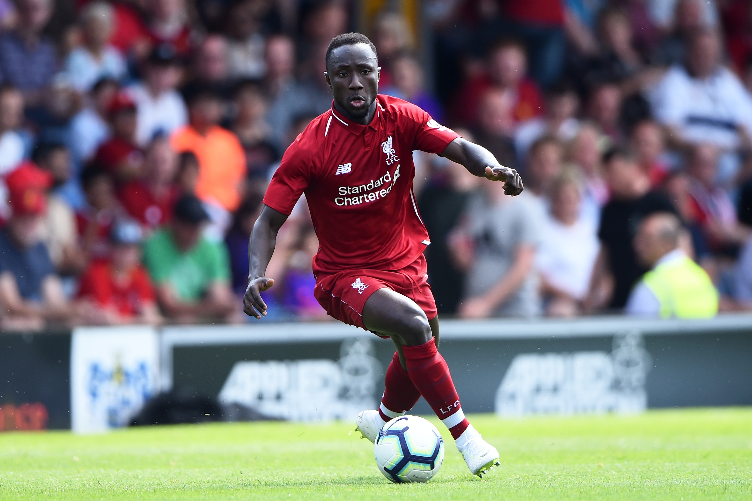 BURY, ENGLAND - JULY 14: Naby Keita of Liverpool controls the ball during a pre-season friendly match between Bury and Liverpool at Gigg Lane on July 14, 2018 in Bury, England. (Photo by Nathan Stirk/Getty Images)