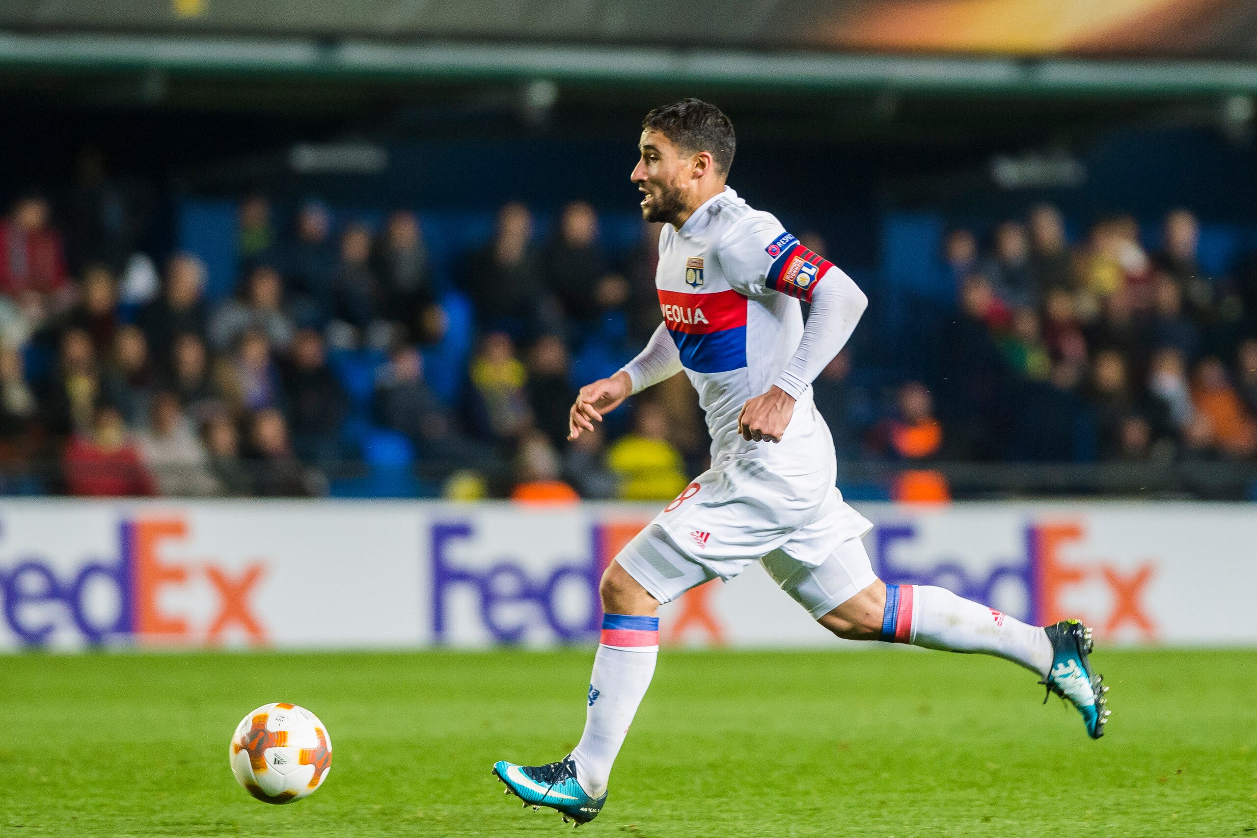VILLARREAL, SPAIN - FEBRUARY 22: Nabil Fekir of Olympique Lyon in action during the UEFA Europa League 2017-18 Round of 32 (2nd leg) match between Villarreal CF and Olympique Lyon at Estadio de la Ceramica on February 22 2018 in Villarreal, Spain. (Photo