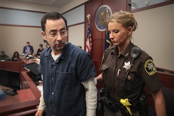 Larry Nassar appears in court to listen to impact statements prior to being sentenced after being accused of molesting about 100 girls while he was a physician for USA Gymnastics and Michigan State University, where he had his sports-medicine practice on January 16, 2018 in Lansing, Michigan. Nassar has pleaded guilty in Ingham County, Michigan, to sexually assaulting seven girls, but the judge is allowing all his accusers to speak. Nassar is currently serving a 60-year sentence in federal prison for possession of child pornography.