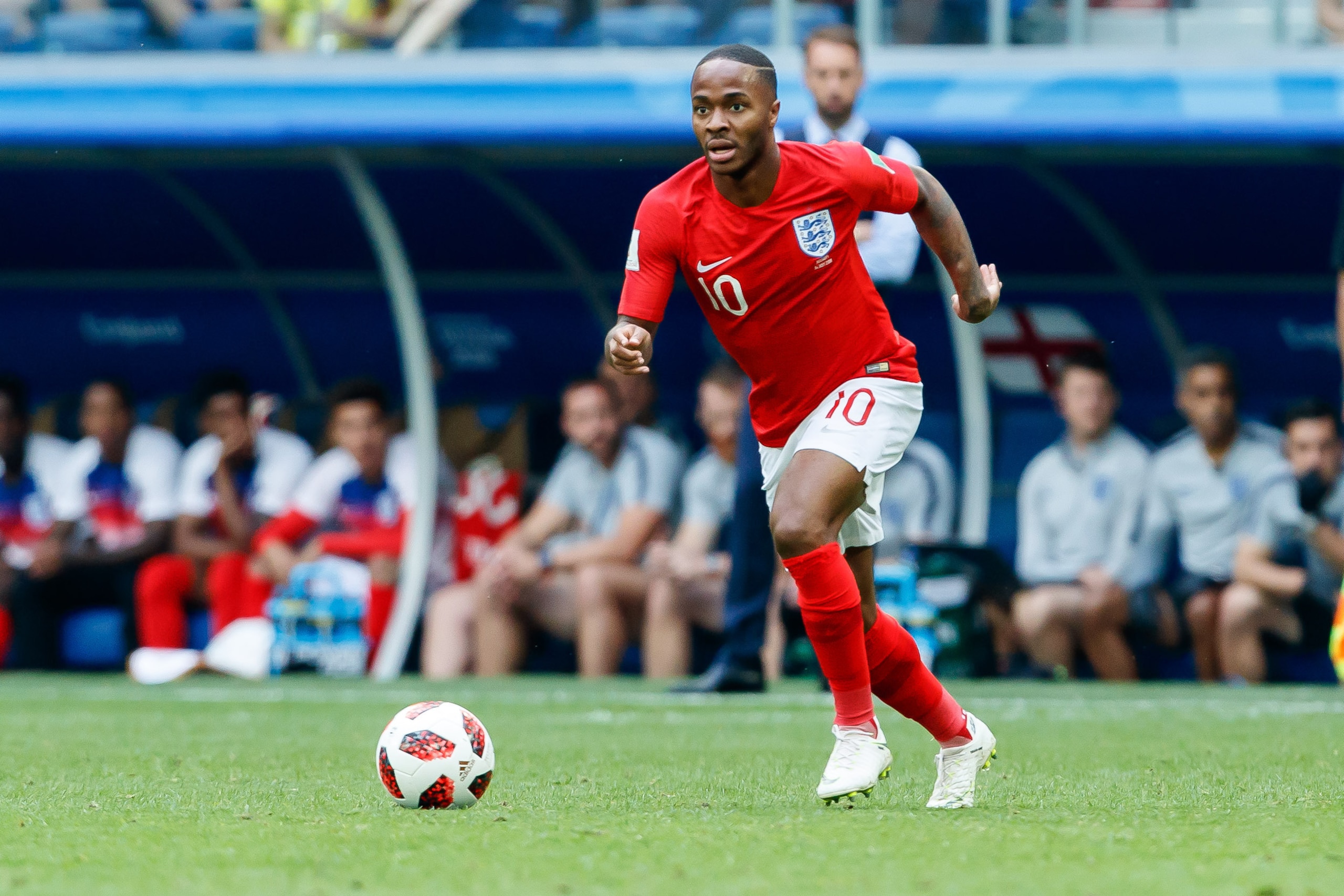 SAINT PETERSBURG, RUSSIA - JULY 14: Raheem Sterling of England controls the ball during the 2018 FIFA World Cup Russia 3rd Place Playoff match between Belgium and England at Saint Petersburg Stadium on July 14, 2018 in Saint Petersburg, Russia. (Photo by SAINT PETERSBURG, RUSSIA - JULY 14: Raheem Sterling of England controls the ball during the 2018 FIFA World Cup Russia 3rd Place Playoff match between Belgium and England at Saint Petersburg Stadium on July 14, 2018 in Saint Petersburg, Russia. (Photo by