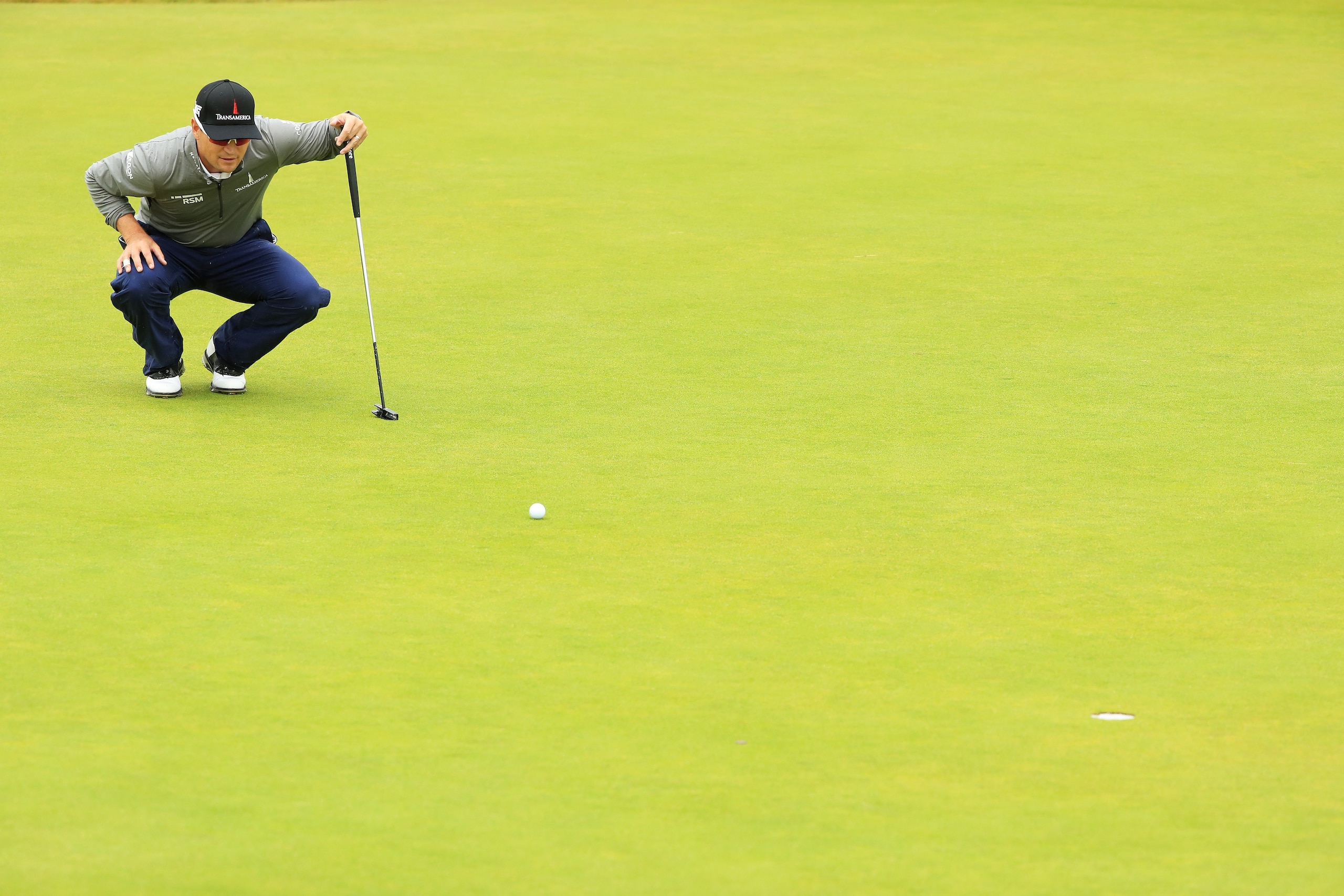 CARNOUSTIE, SCOTLAND - JULY 20:  Zach Johnson of the United States lines up a putt on the 17th green during the second round of the 147th Open Championship at Carnoustie Golf Club on July 20, 2018 in Carnoustie, Scotland.  (Photo by Andrew Redington/Getty