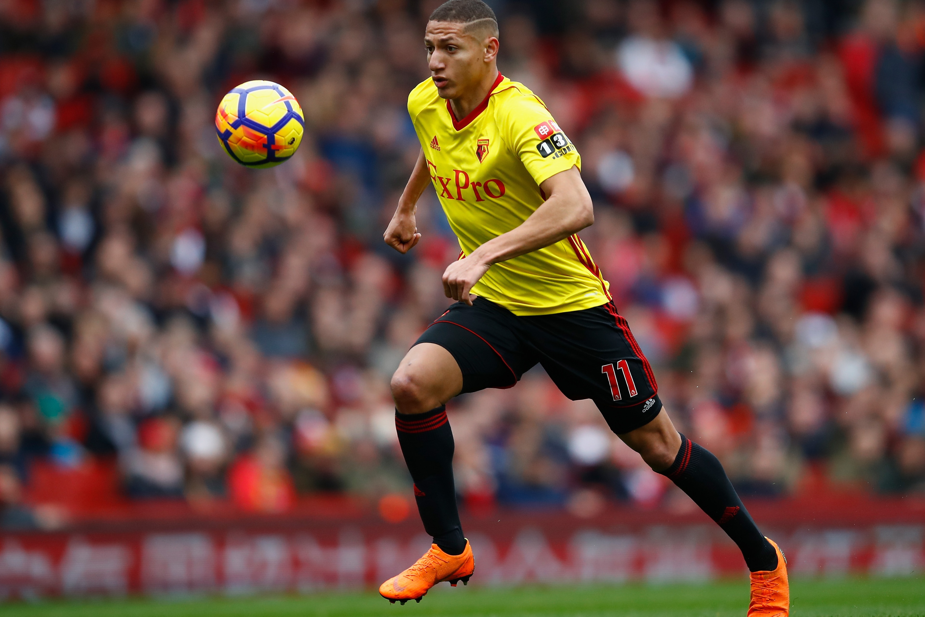 LONDON, ENGLAND - MARCH 11:  Richarlison of Watford in action during the Premier League match between Arsenal and Watford at Emirates Stadium on March 11, 2018 in London, England.  (Photo by Julian Finney/Getty Images)
