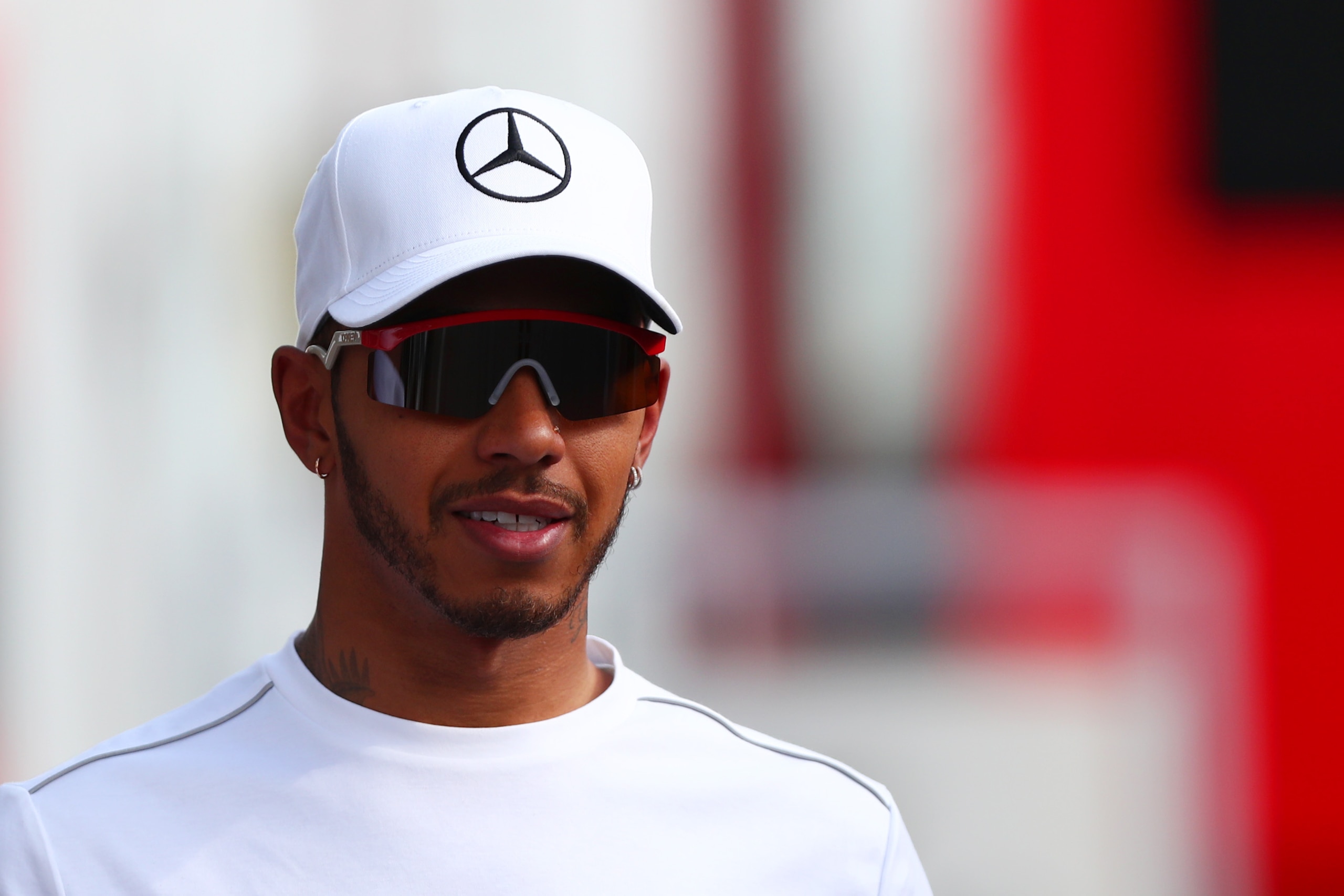 HOCKENHEIM, GERMANY - JULY 20:  Lewis Hamilton of Great Britain and Mercedes GP walks in the Paddock after practice for the Formula One Grand Prix of Germany at Hockenheimring on July 20, 2018 in Hockenheim, Germany.  (Photo by Dan Istitene/Getty Images)