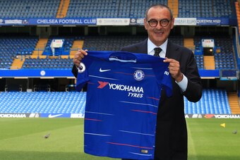 LONDON, ENGLAND - JULY 18: Chelsea Unveil New Head Coach Maurizio Sarri at Stamford Bridge on July 18, 2018 in London, England. (Photo by Marc Atkins/Getty Images)