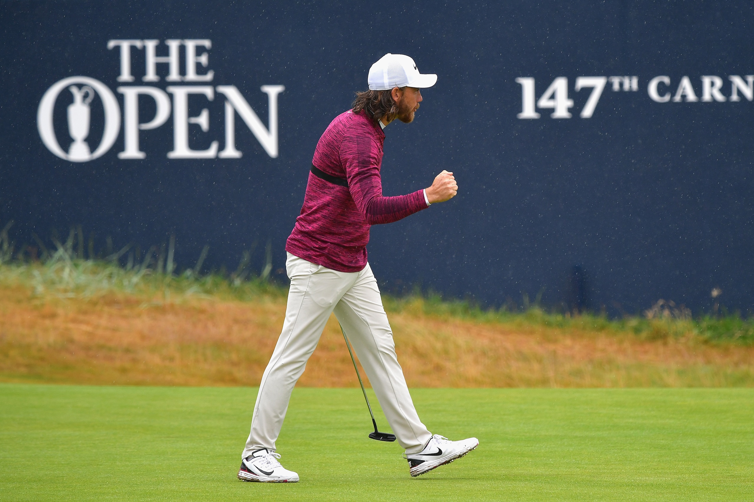 CARNOUSTIE, SCOTLAND - JULY 20:  Tommy Fleetwood of England celebrates a birdie on the 18th green during the second round of the 147th Open Championship at Carnoustie Golf Club on July 20, 2018 in Carnoustie, Scotland.  (Photo by Stuart Franklin/Getty Ima