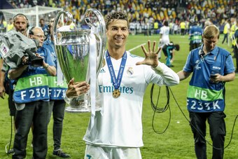 Cristiano Ronaldo of Real Madrid with UEFA Champions League trophy, Coupe des clubs Champions Europeens during the UEFA Champions League final between Real Madrid and Liverpool on May 26, 2018 at NSC Olimpiyskiy Stadium in Kyiv, Ukraine(Photo by VI Images