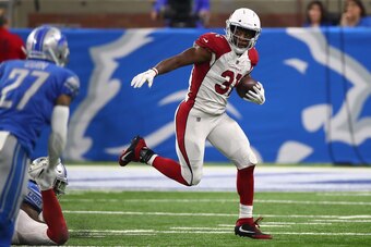 DETROIT, MI - SEPTEMBER 10: David Johnson #31 of the Arizona Cardinals looks for yards during a run while playing the Detroit Lions at Ford Field on September 10, 2017 in Detroit, Michigan. (Photo by Gregory Shamus/Getty Images)