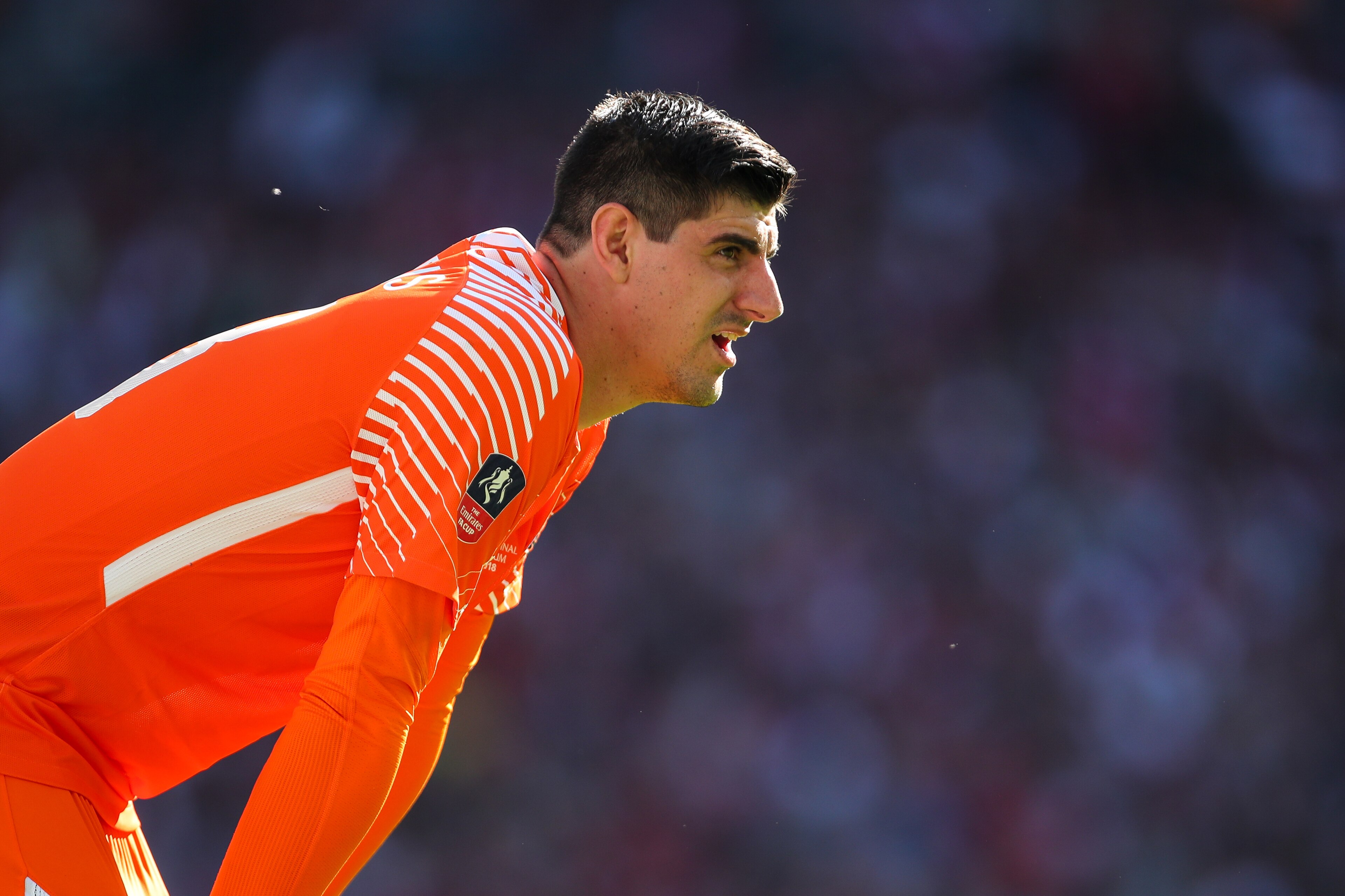 LONDON, ENGLAND - MAY 19: Thibaut Courtois of Chelsea during The Emirates FA Cup Final between Chelsea and Manchester United at Wembley Stadium on May 19, 2018 in London, England. (Photo by Robbie Jay Barratt - AMA/Getty Images) LONDON, ENGLAND - MAY 19: Thibaut Courtois of Chelsea during The Emirates FA Cup Final between Chelsea and Manchester United at Wembley Stadium on May 19, 2018 in London, England. (Photo by Robbie Jay Barratt - AMA/Getty Images)