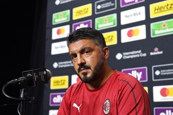 CARSON, CA - JULY 23:  Manager Gennaro Gattuso of AC Milan during  news conference after a pre-season training session StubHub Center on July 23, 2018 in Carson, California. (Photo by Kevork Djansezian/Getty Images)